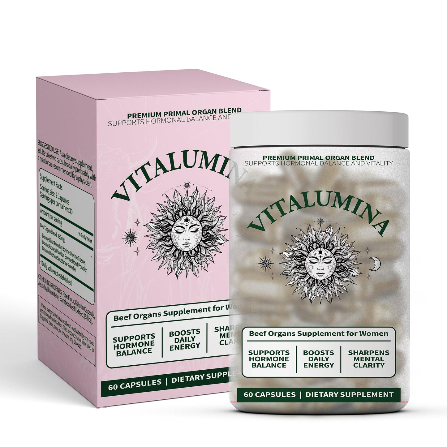 Vitalumina Primal Beef Liver, Heart & Kidney Capsules 60 Count