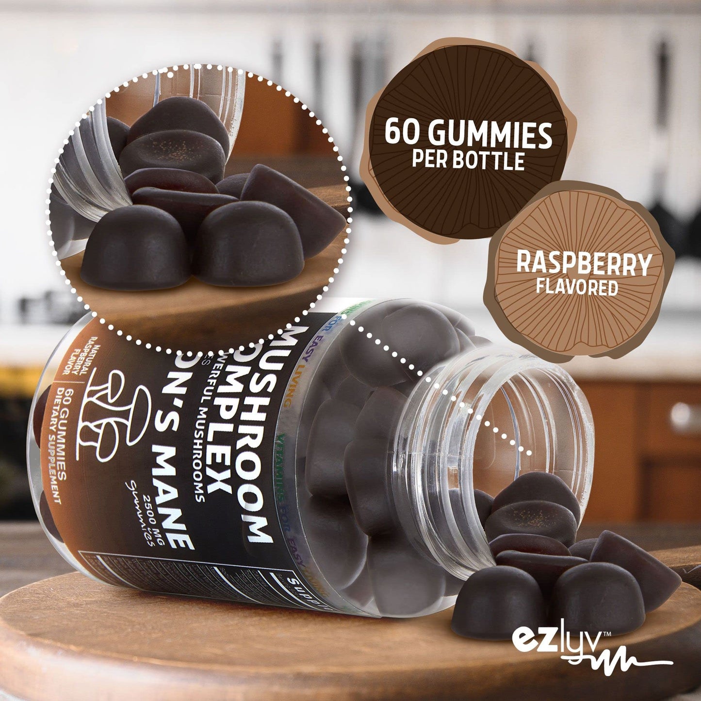 Ezlyv Lions Mane Mushroom Supplement 60 Gummies