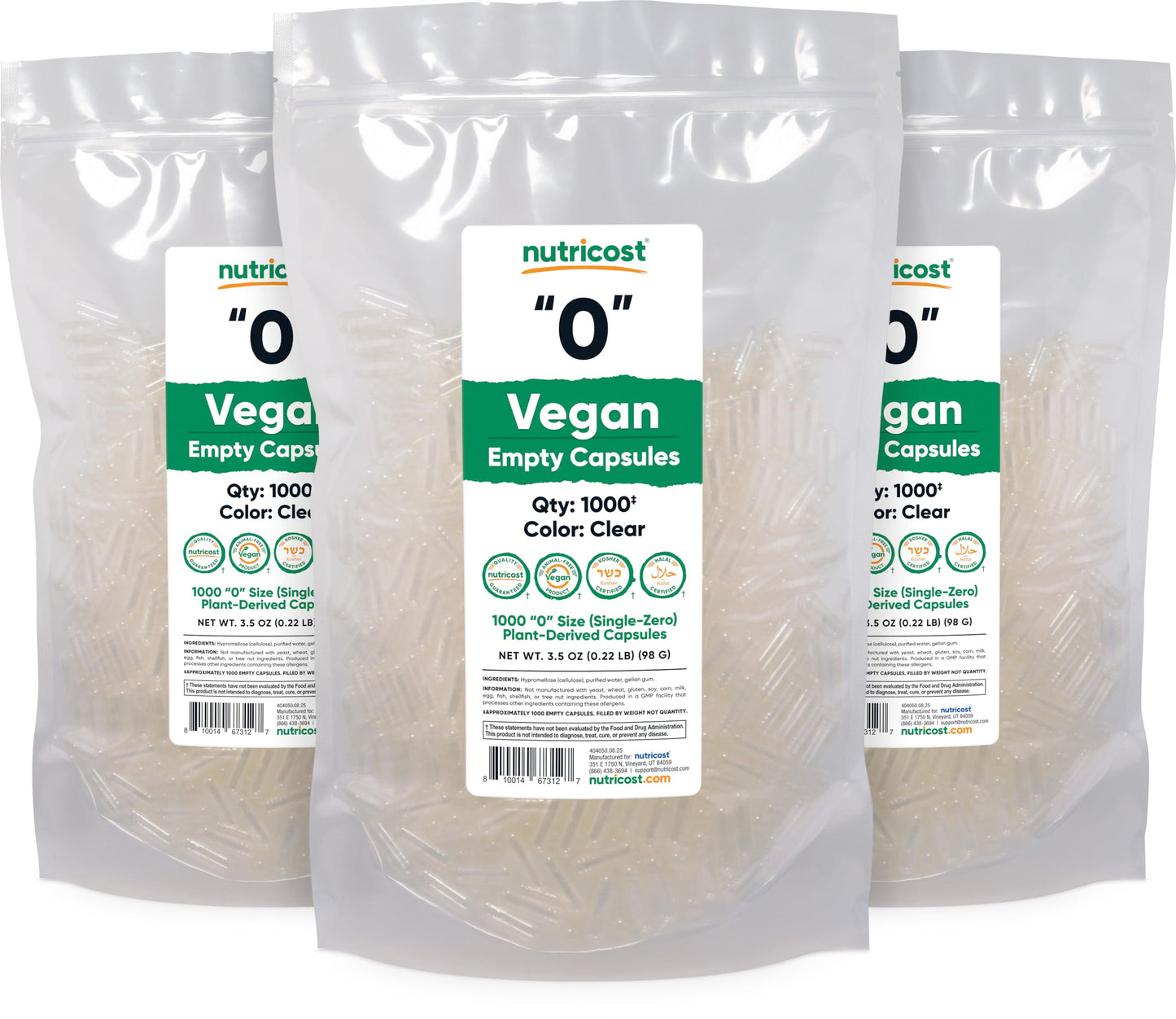 Nutricost Empty Capsules Size 0 Vegan, 1000 Count Capsules