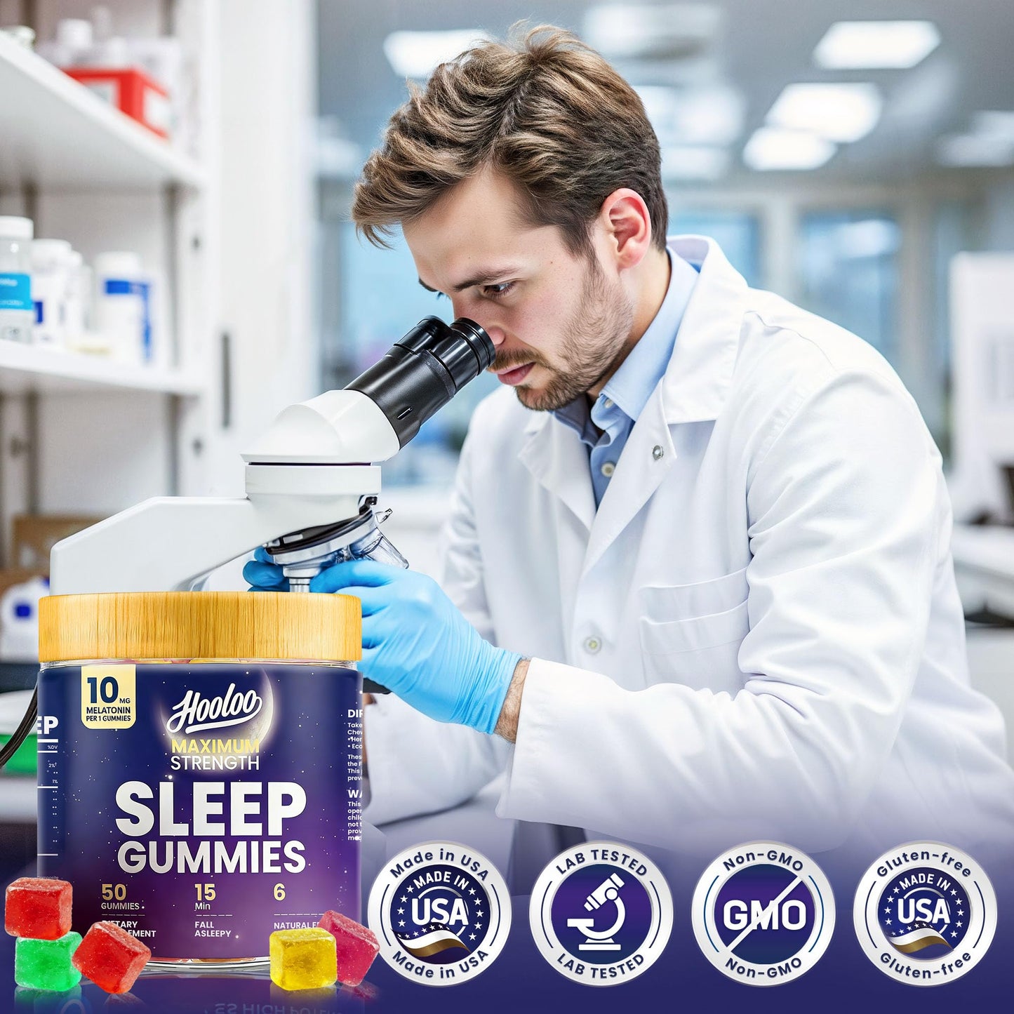 HOOLOO Sleep Gummies with 10mg Melatonin Gummy, 50 Count