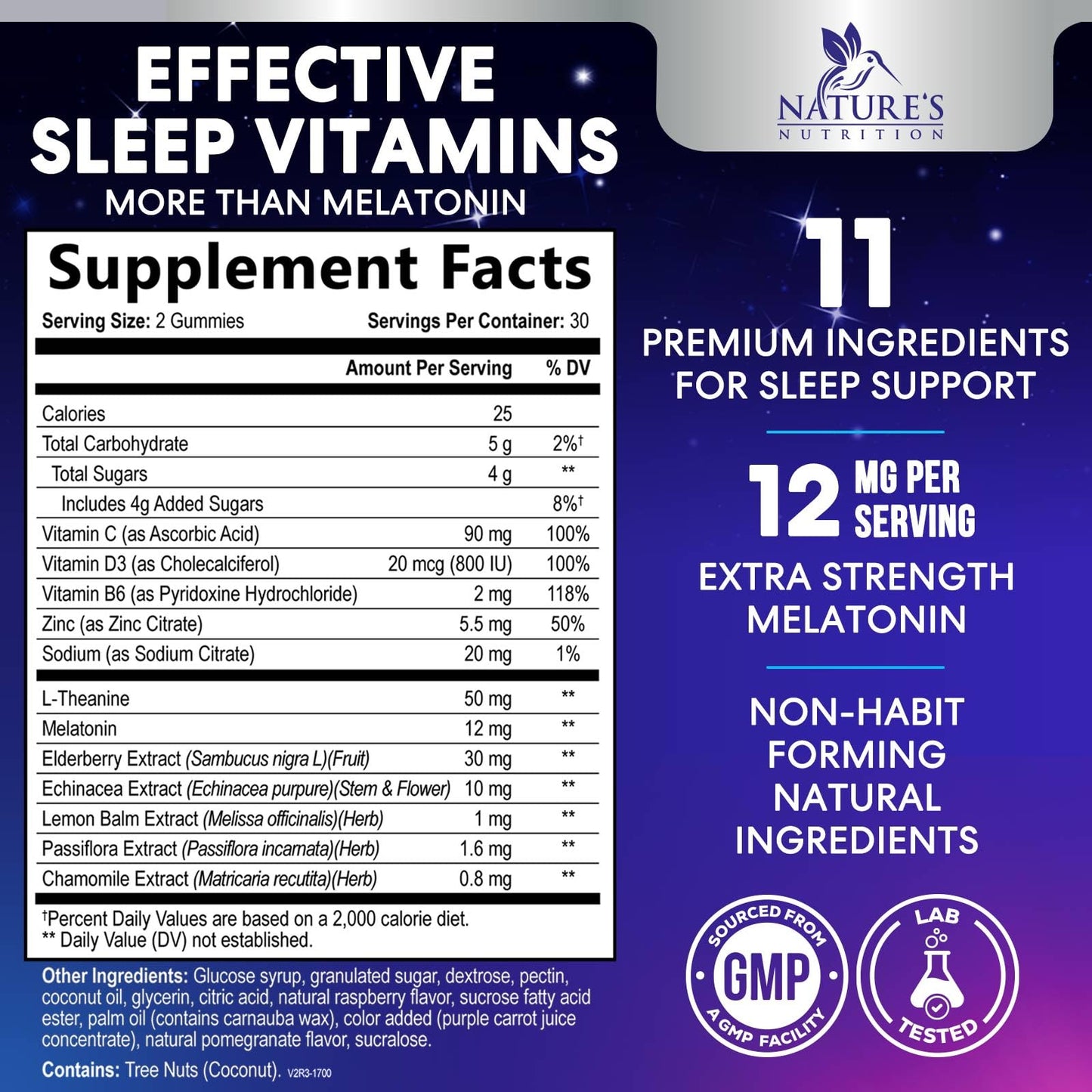 Nature's Nutrition Sleep Gummies with Melatonin 12 mg Per Serving, 60 Count