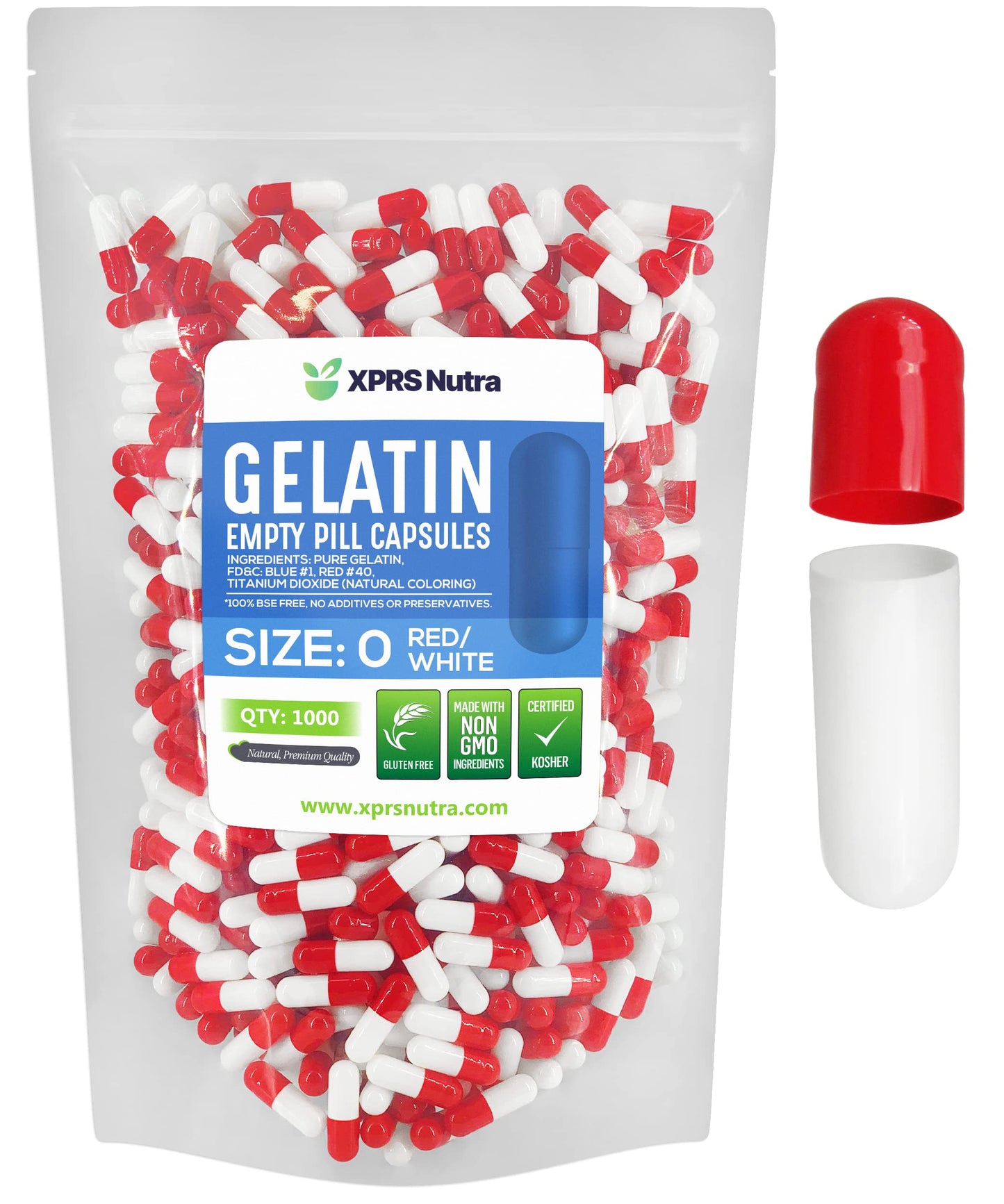 XPRS Nutra Size 0 Empty Gelatin Capsules, 1000 Count