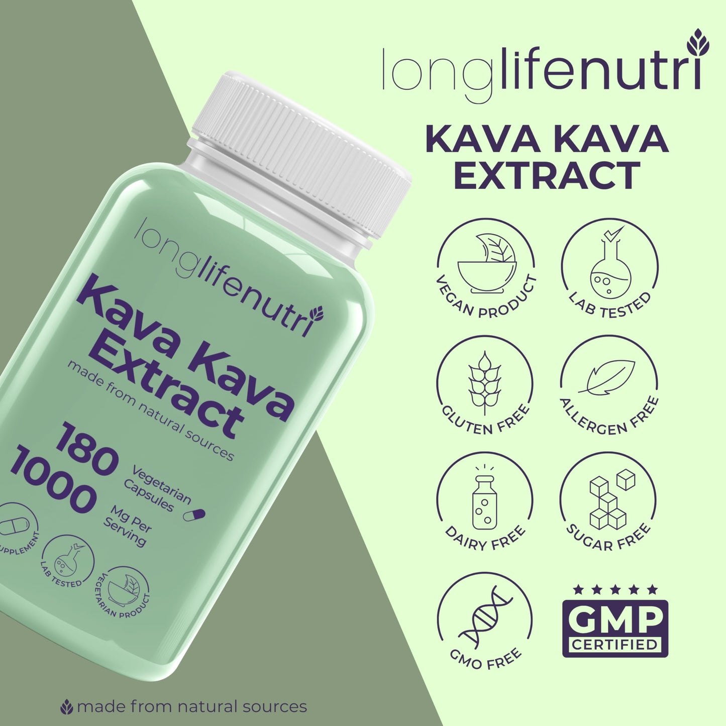 LongLifeNutri Kava Kava Extract Capsule 180 Count