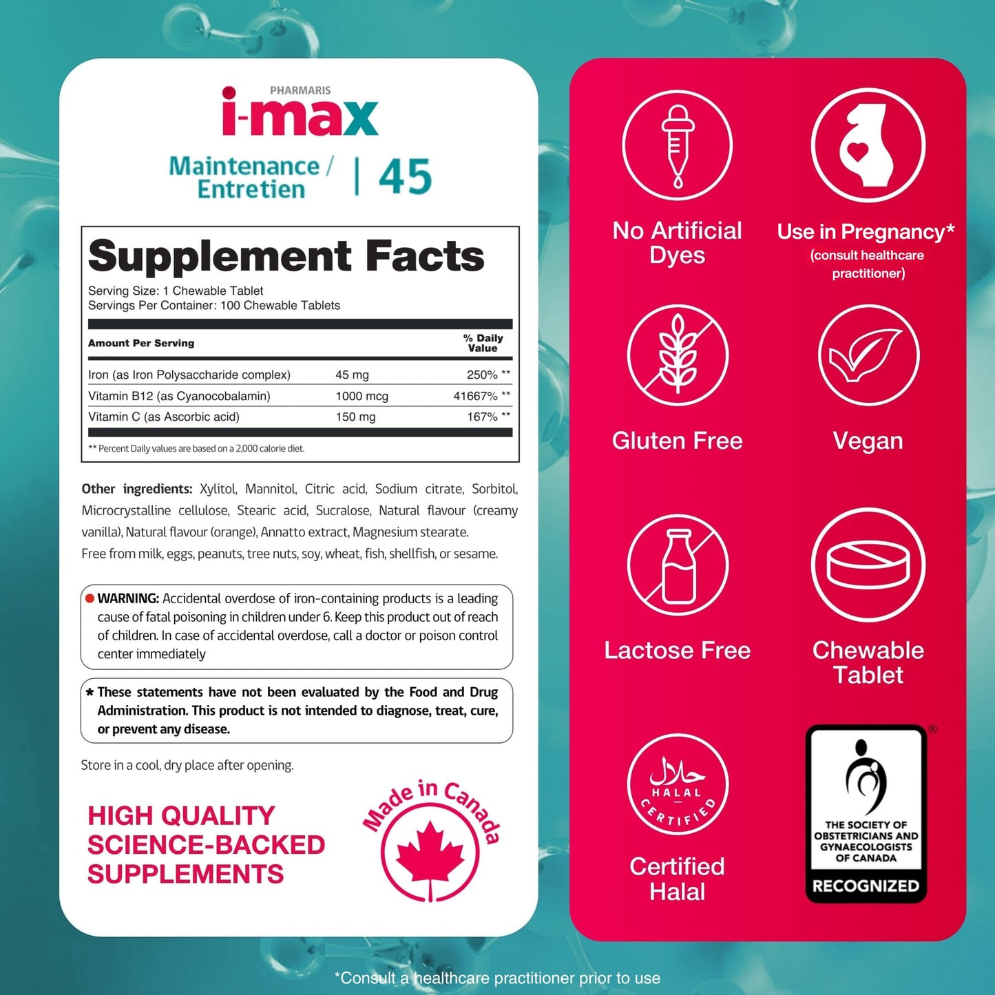 Pharmaris i-max Maintenance Iron Supplement Chewable Tablet, 100 Count