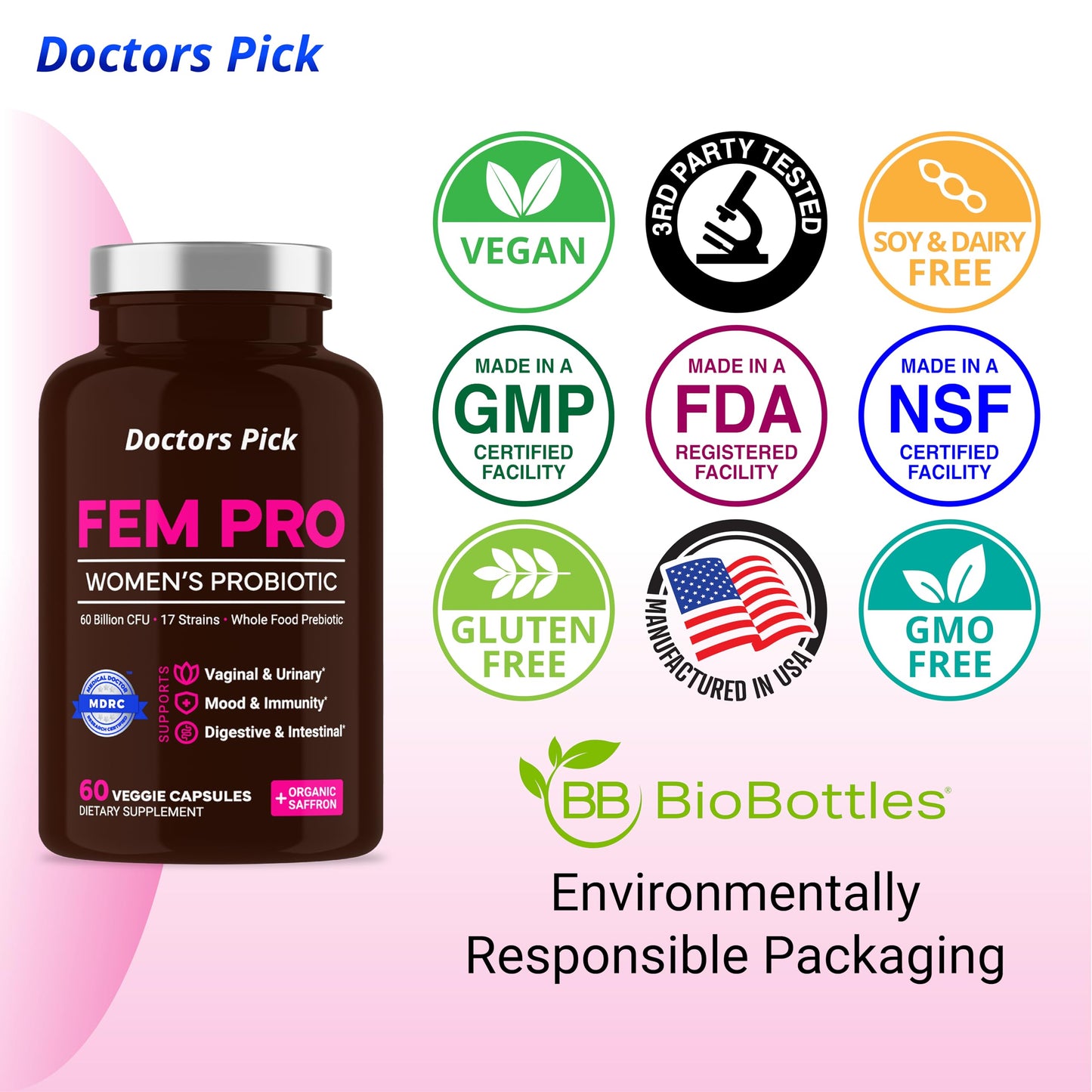 Doctors Pick Fem Pro Probiotics for Women 60 Capsules