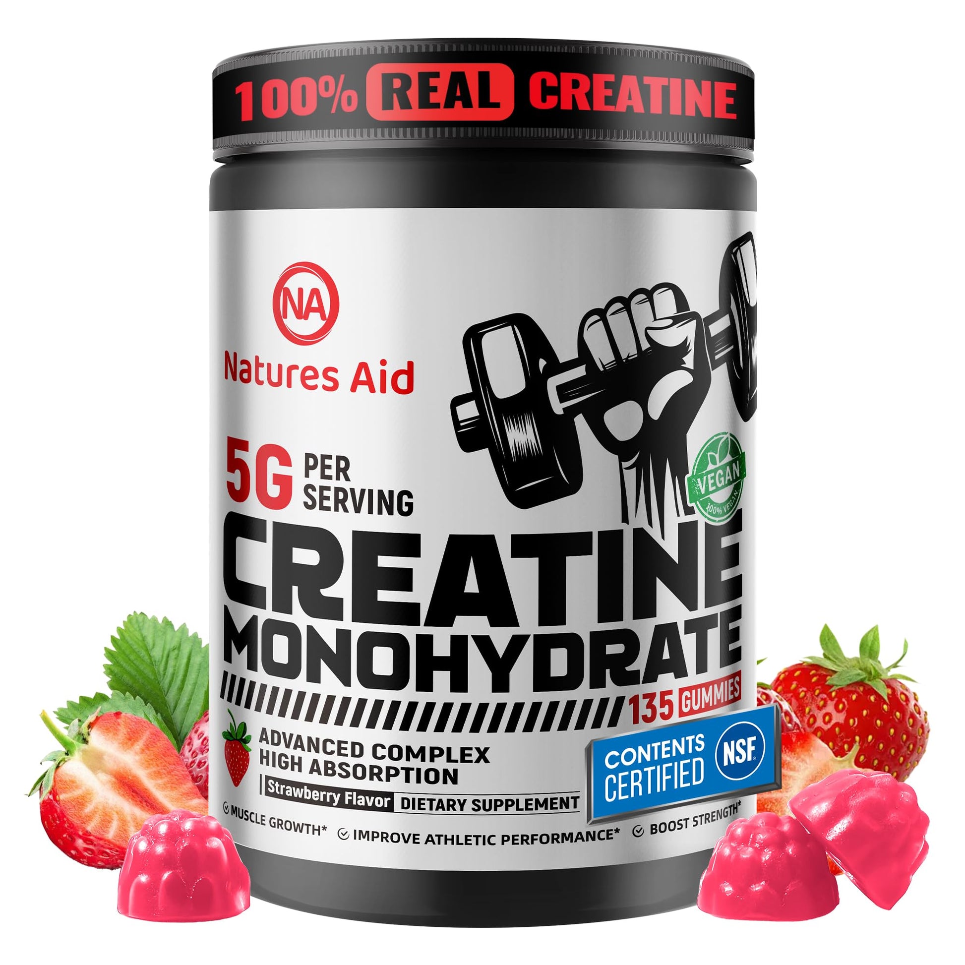 Natures Aid NSF Certified Creatine Monohydrate Gummies 135 Count