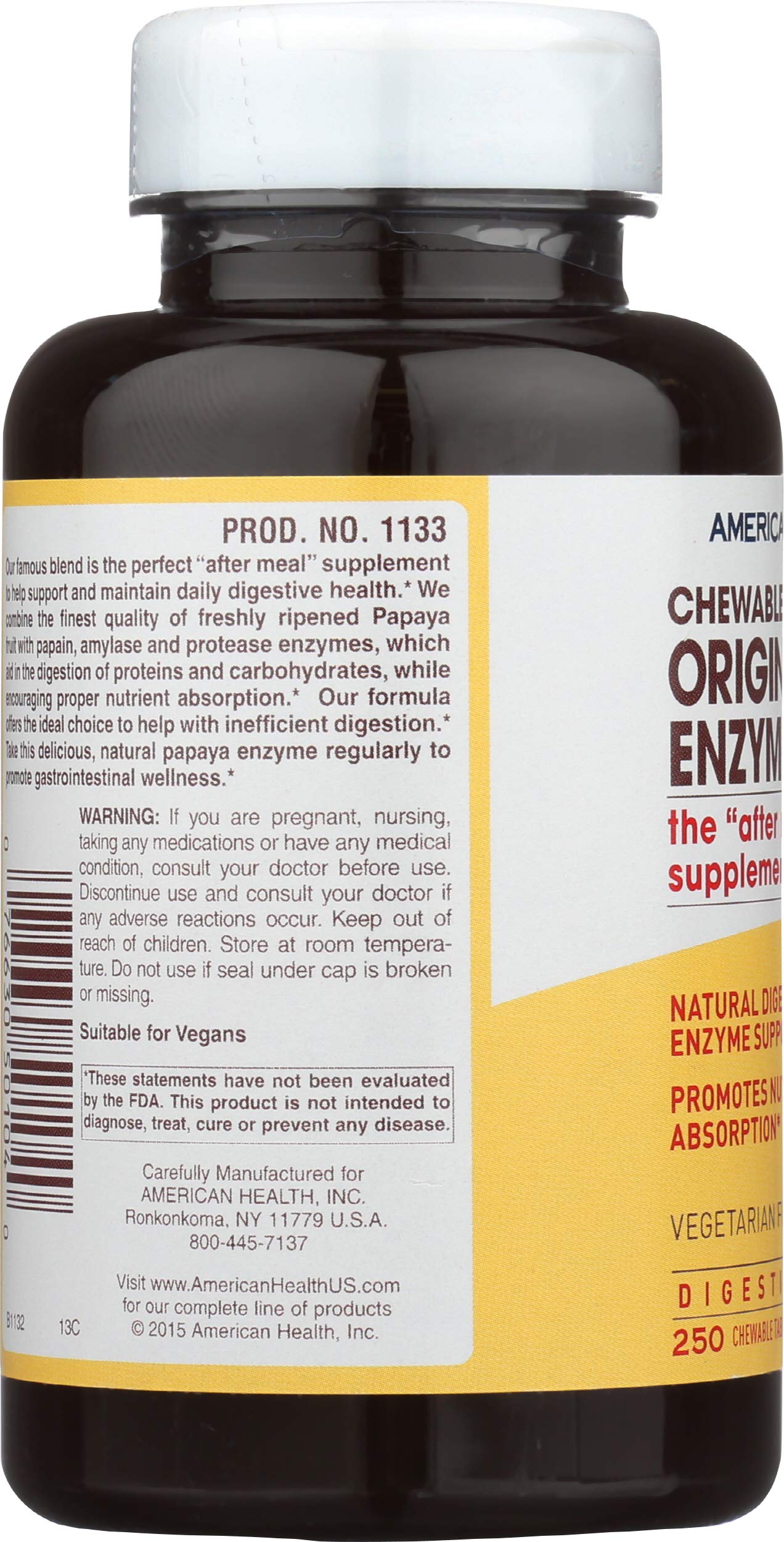 American Health Original Papaya Enzyme Chewables, 250 Count