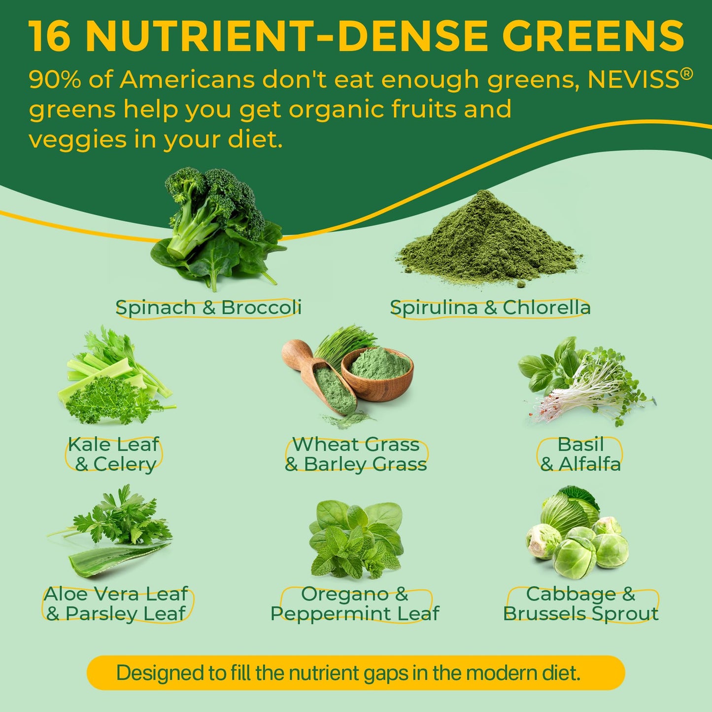 NEVISS Organic Super Greens Daily Superfood Gummies + Probiotics, Spirulina, Chlorella, Spinach, Broccoli, Prebiotic Fiber, Mushroom - Rich in Vitamins - Adults & Teens Digestive, Focus, Energy, No Sugar, 60 Gummies