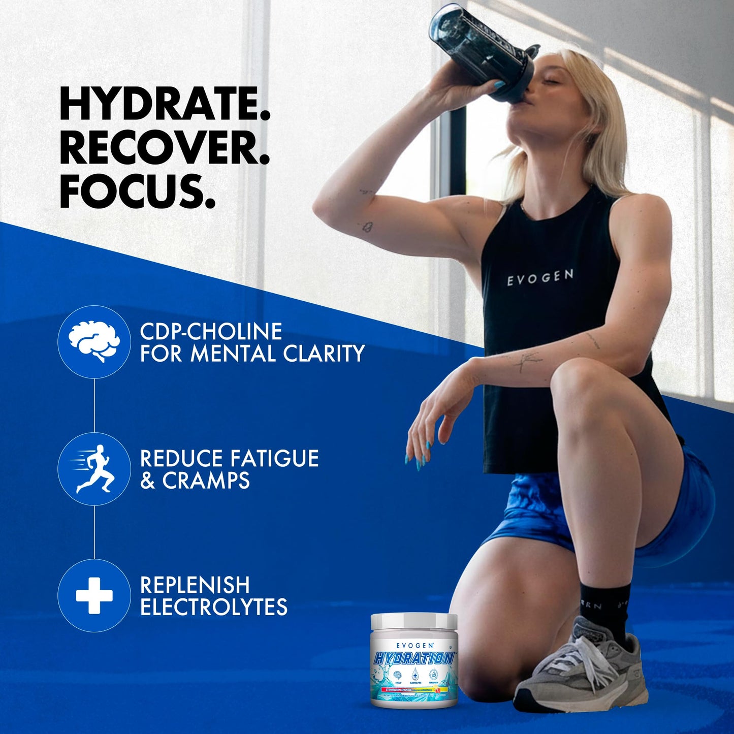 Evogen Hydration Sugar-Free Electrolytes Powder, 30 Servings