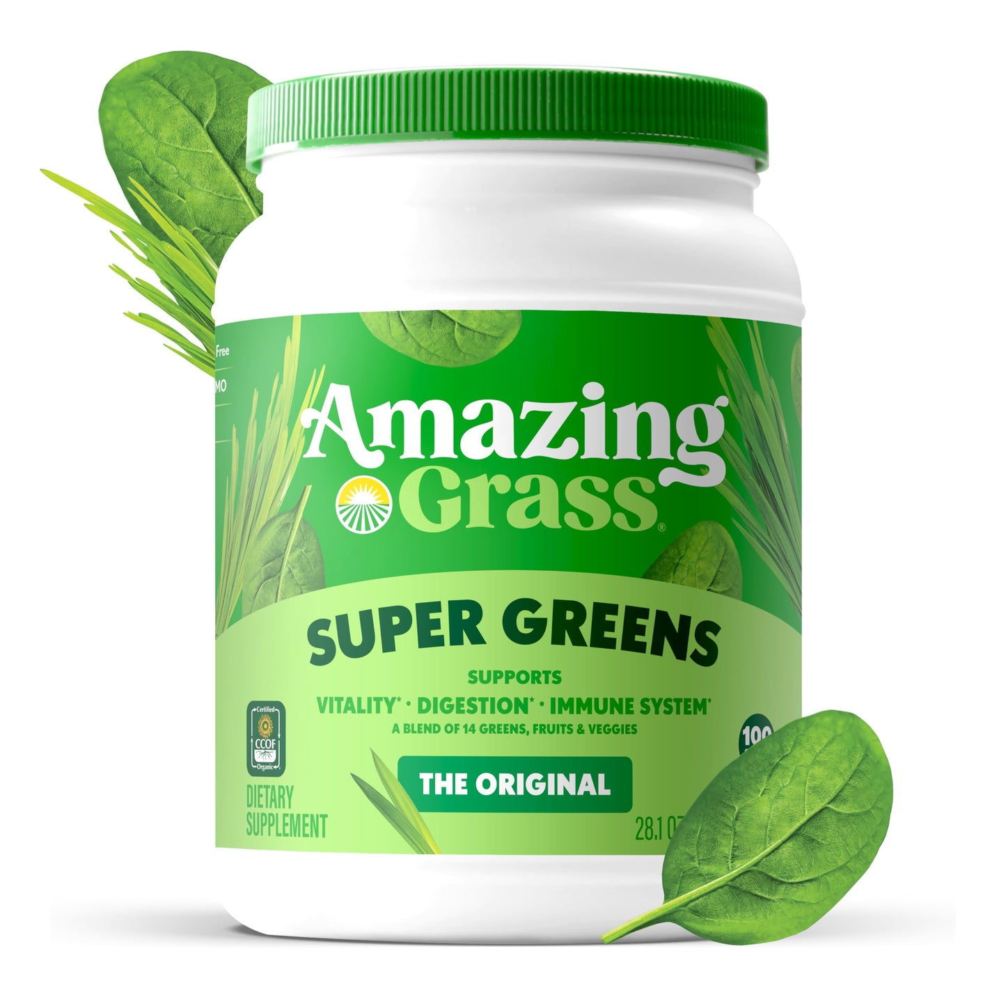 Amazing Grass Greens Blend Superfood: Super Greens Powder with Spirulina, Alfalfa, Beet Root Powder, Digestive Enzymes, Prebiotics & Probiotics, Original, 100 Servings (Packaging May Vary)