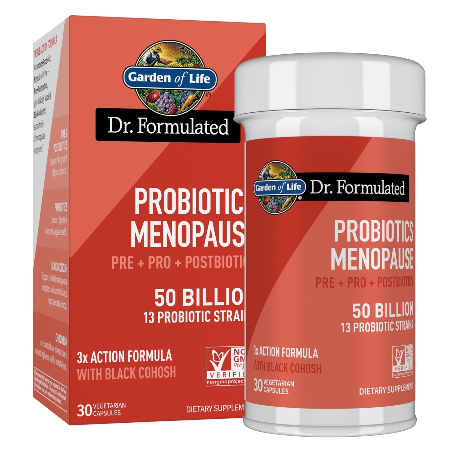 Garden of Life Dr. Formulated Menopause Probiotics with Black Cohosh, Chromium and Pre, Pro & Postbiotics – Menopause Supplements for Women, Immune Health, Non-GMO, Gluten-Free, 30 Capsules