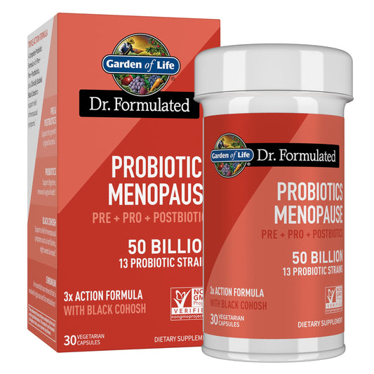 Garden of Life Dr. Formulated Menopause Probiotics with Black Cohosh, Chromium and Pre, Pro & Postbiotics – Menopause Supplements for Women, Immune Health, Non-GMO, Gluten-Free, 30 Capsules