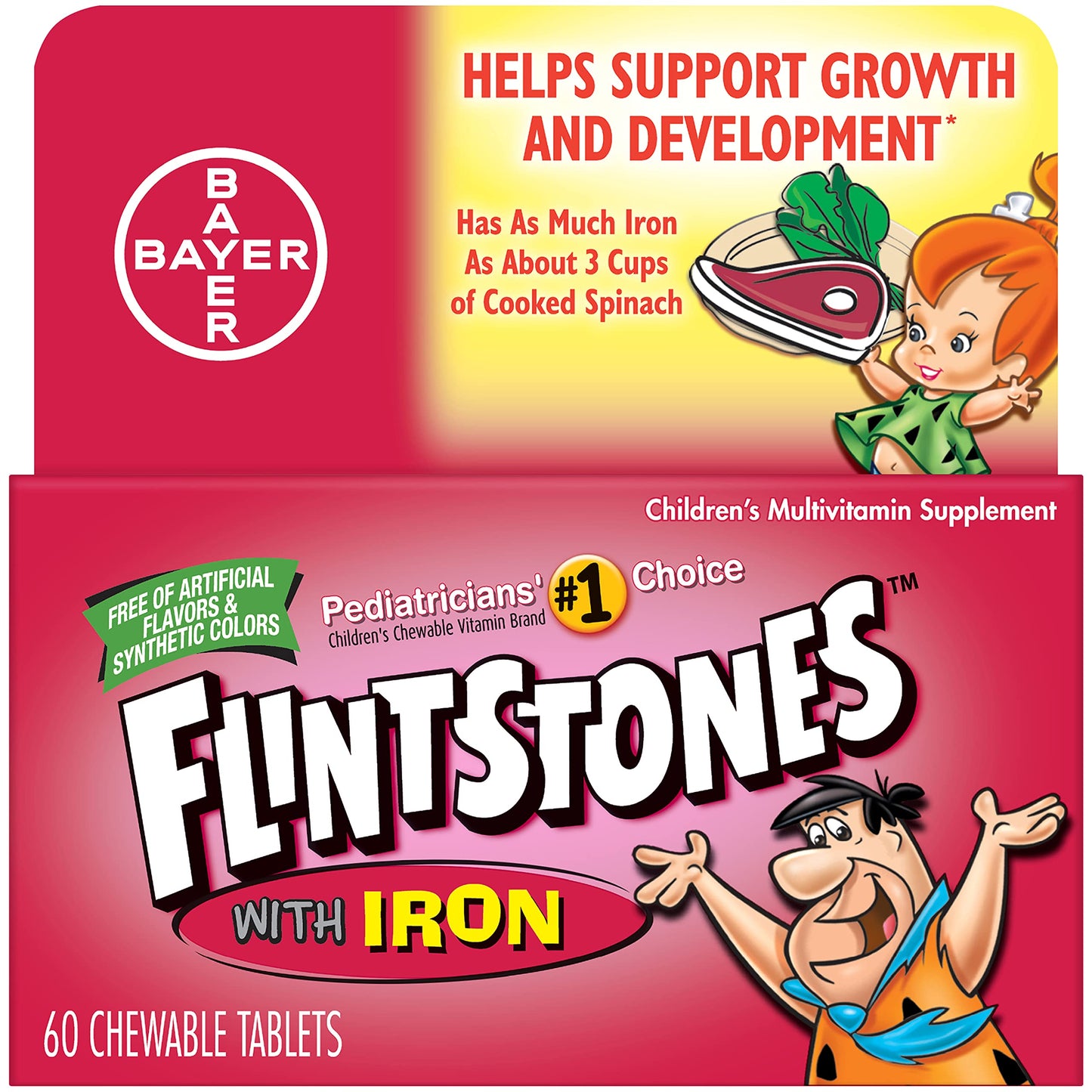Flintstones Chewable Kids Vitamins with Iron, Multivitamin for Kids & Toddlers with Vitamin D, Vitamin C & More, 60 Count