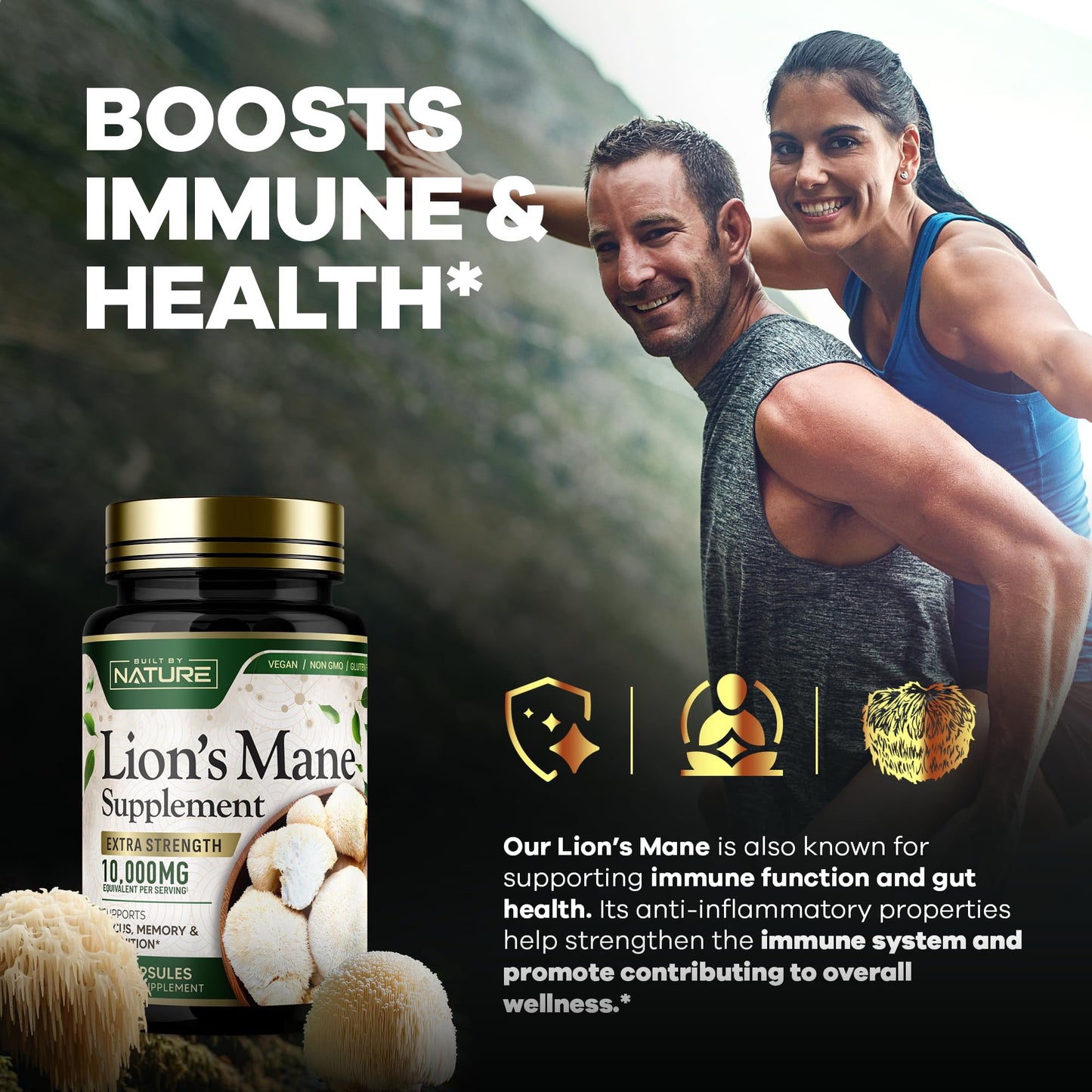 Built by Nature Lion’s Mane Extra Strength Mushroom Supplement for Nootropic Brain Support – Focus, Memory and Cognitive Function Capsules, 60 Capsules
