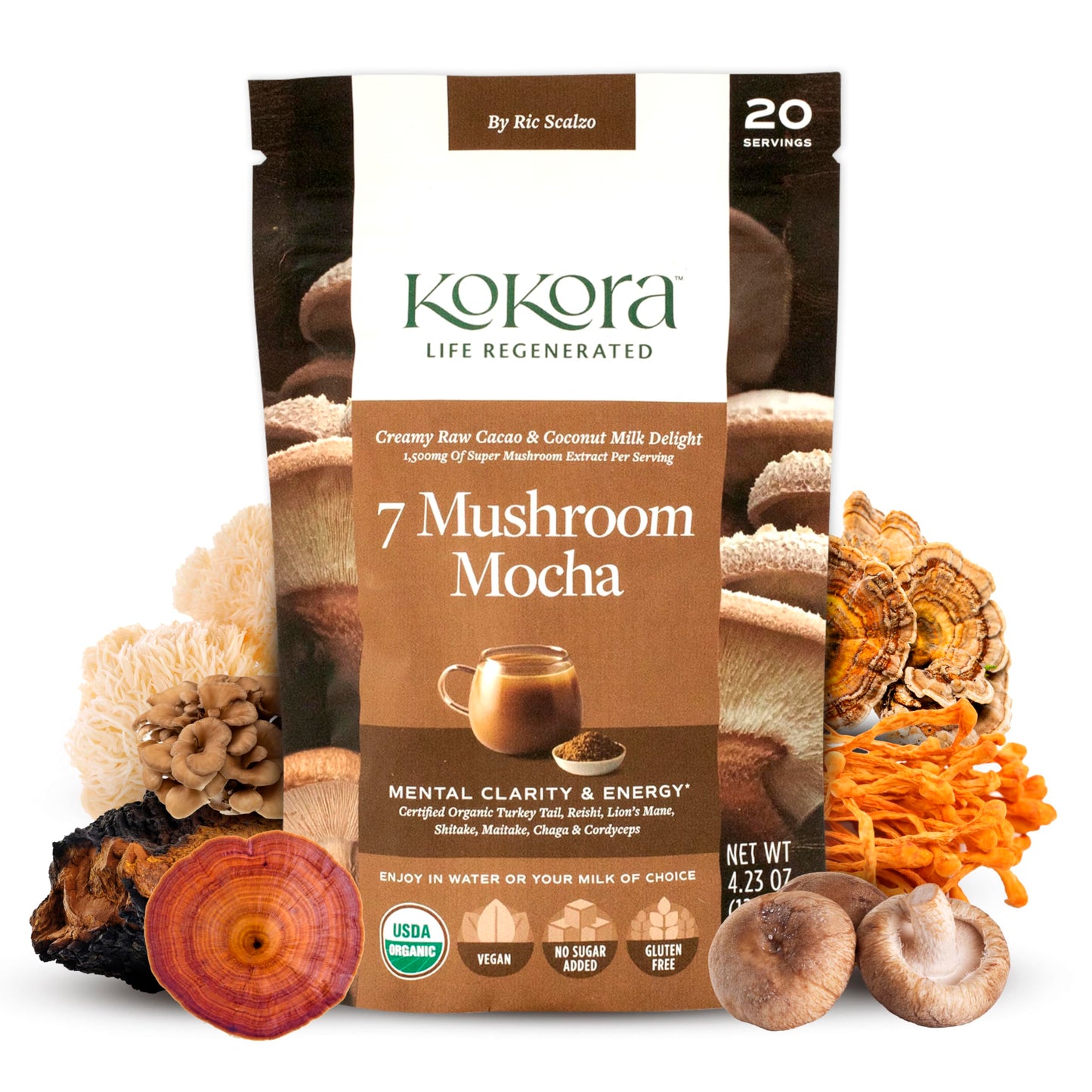 kokora 7 Mushroom Mocha Powder, 20 Servings