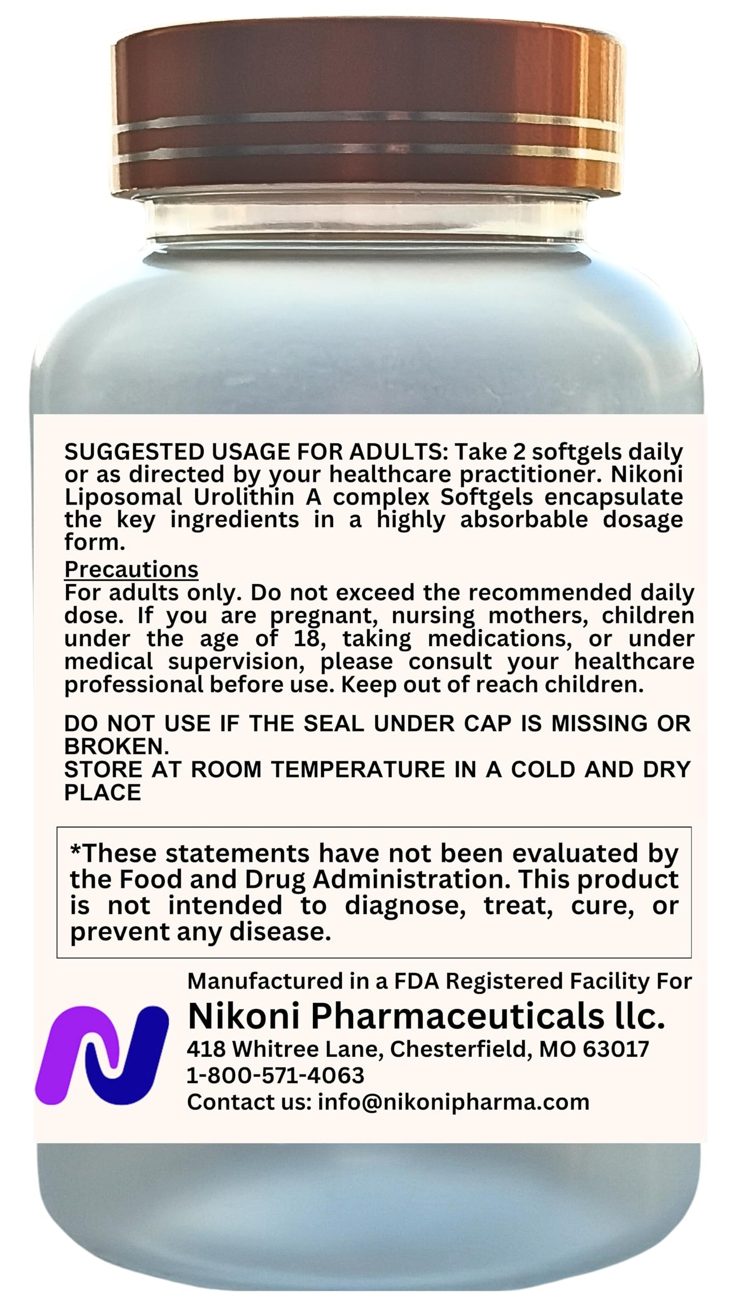 Nikoni Liposomal Urolithin-A Supplement 1400mg Softgels 240