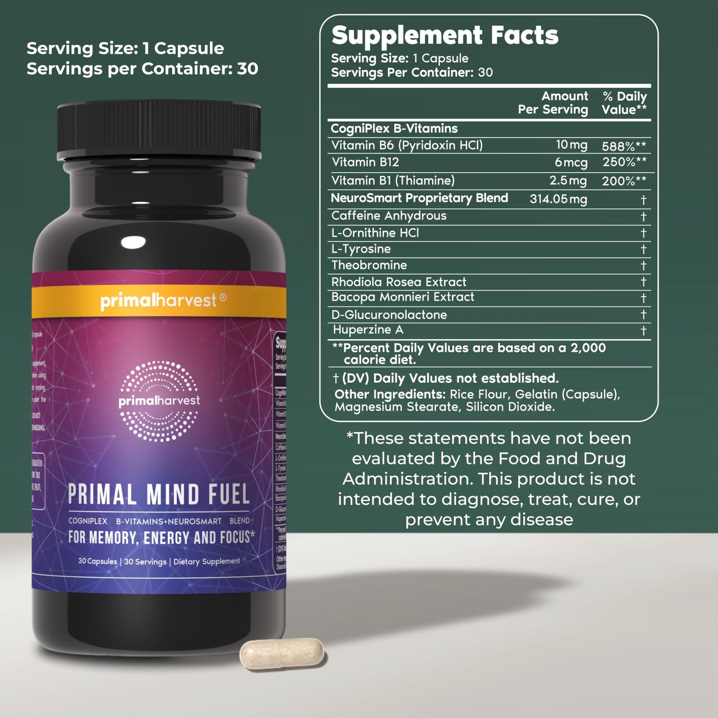 Primal Harvest Mind Fuel & Omega-3 Capsules, 2-Count