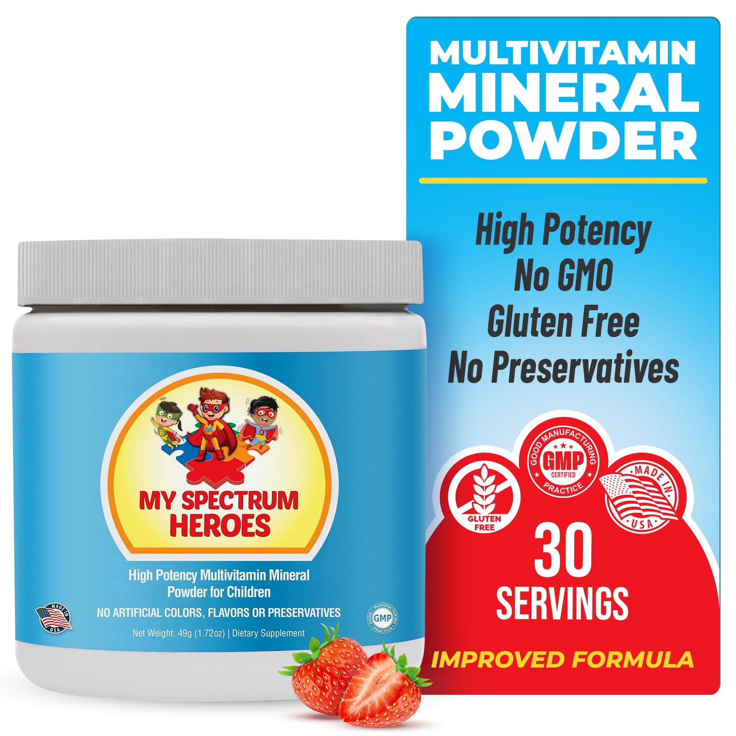 My Spectrum Heroes Kids Multivitamin Powder Strawberry 1.72 Ounce