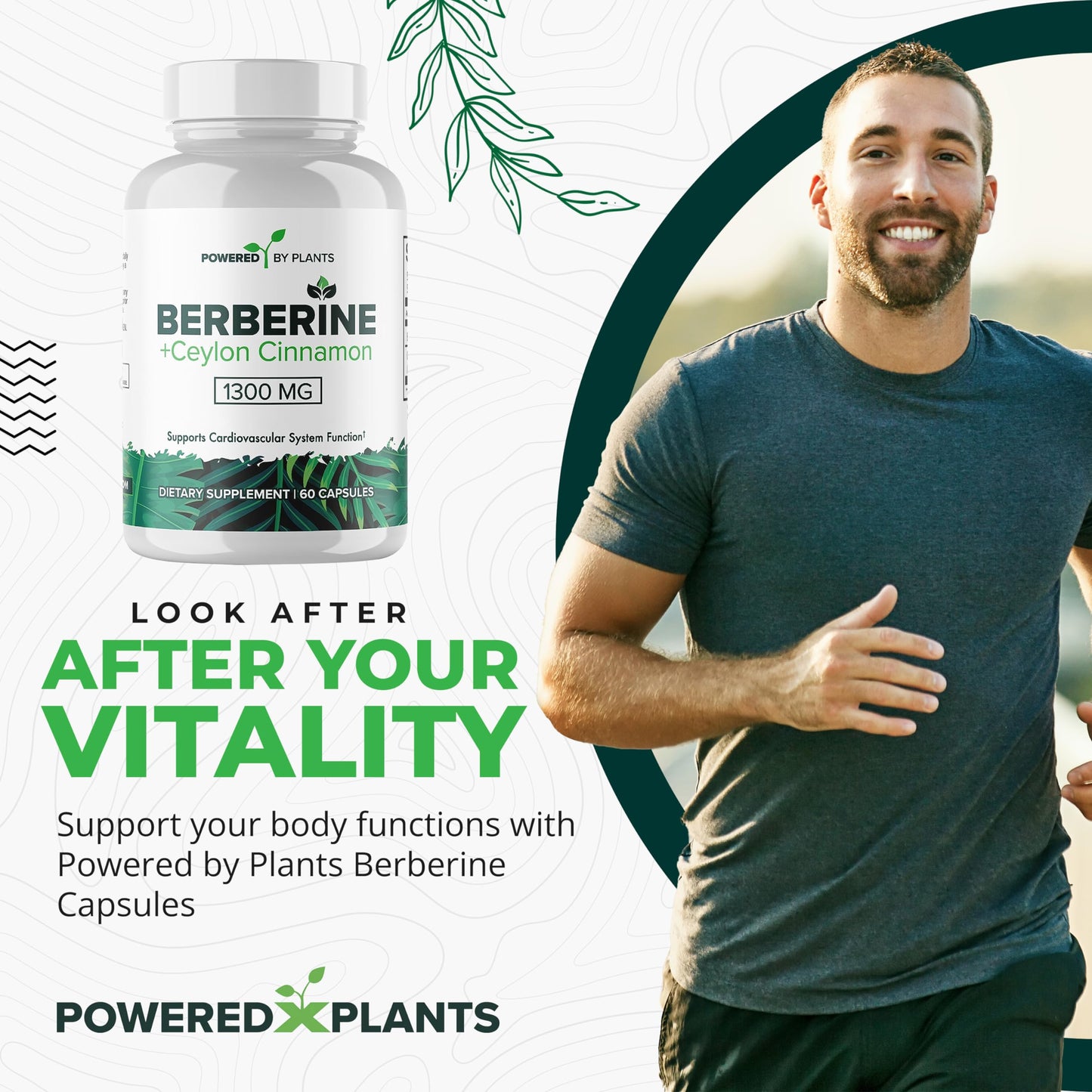 POWERED X PLANTS Berberine with Cinnamon Supplement Capsule, 300 Capsules