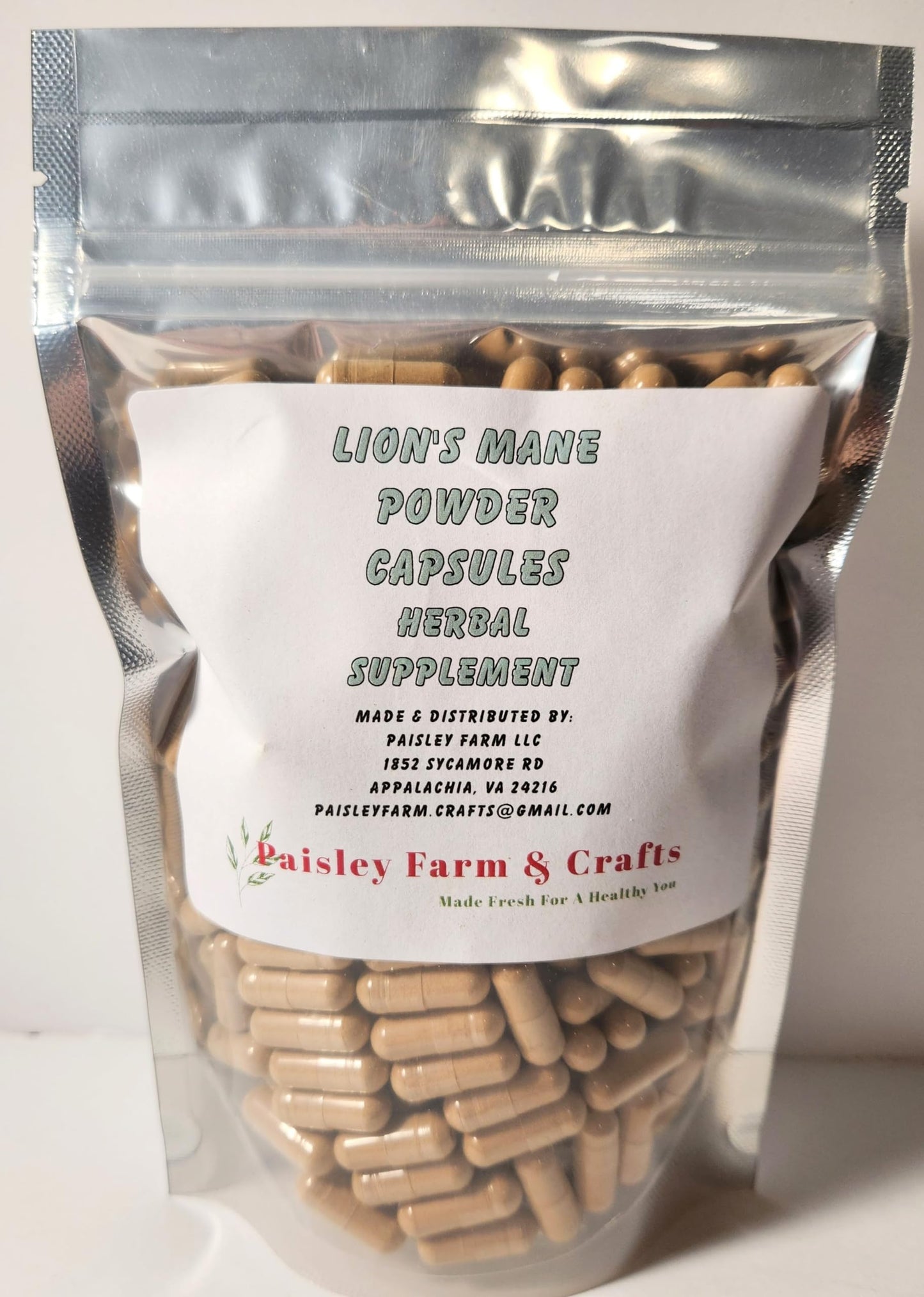 Paisley Farm & Crafts Made Fresh For A Healthy You Lions Mane Fruiting Body Herbal Supplement Capsules 300 Count