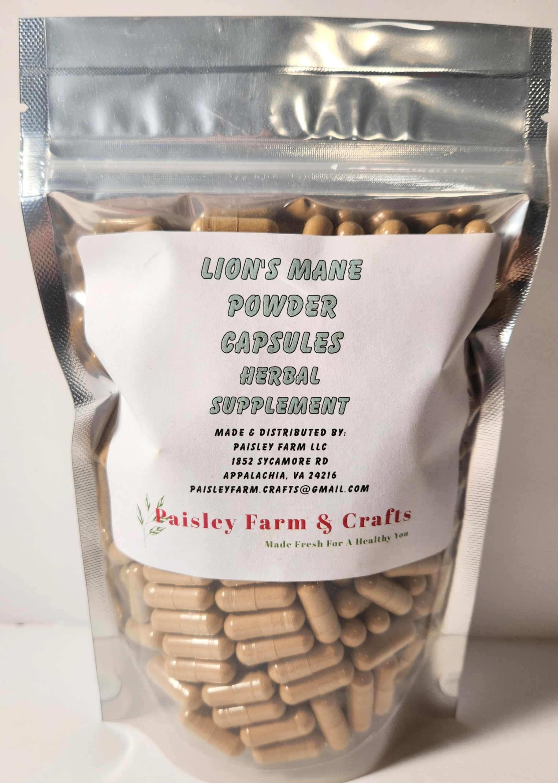 Paisley Farm & Crafts Made Fresh For A Healthy You Lions Mane Fruiting Body Herbal Supplement Capsules 300 Count