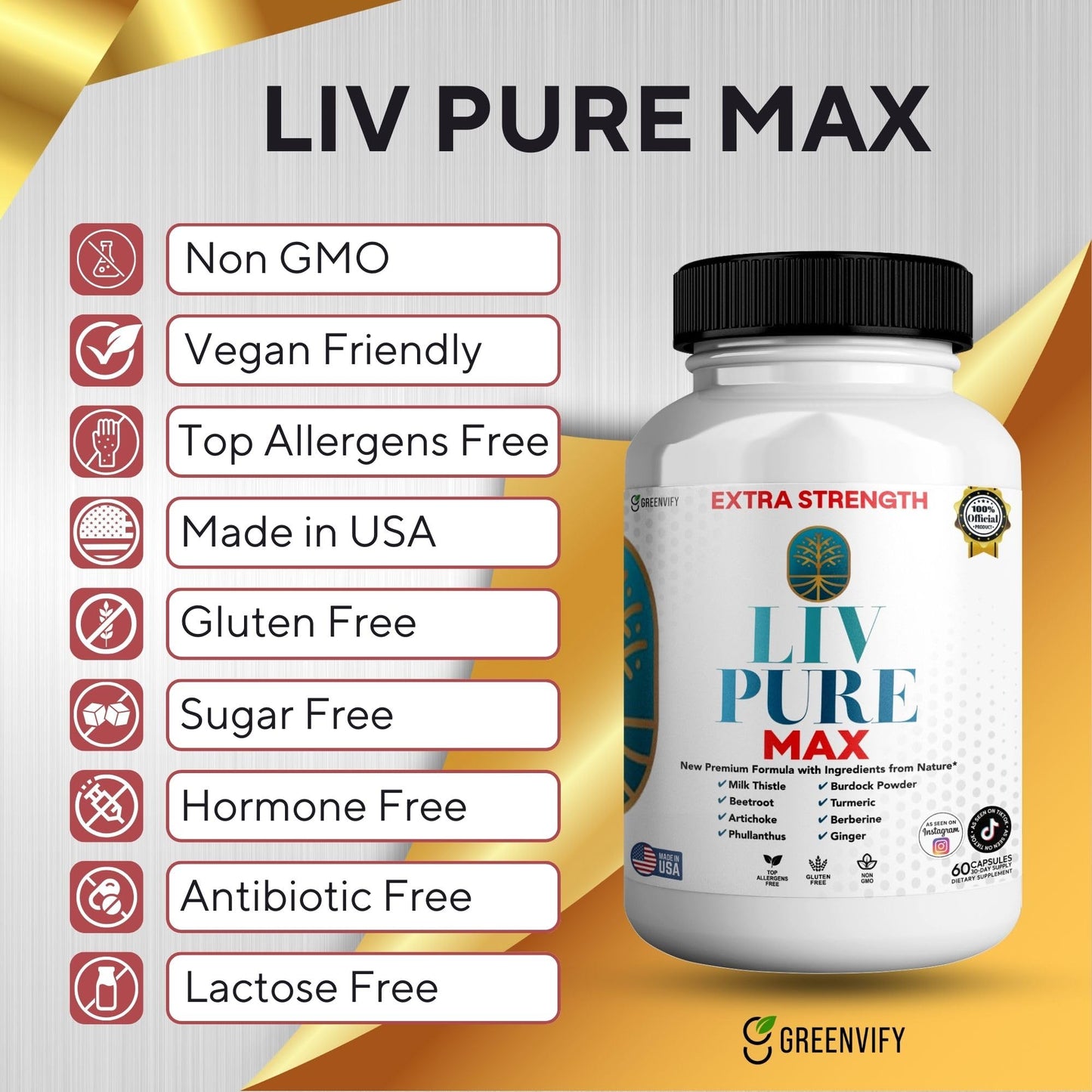 GREENVIFY Liv Pure Max Extra Strength Liver Support Supplement Capsule 180 Count