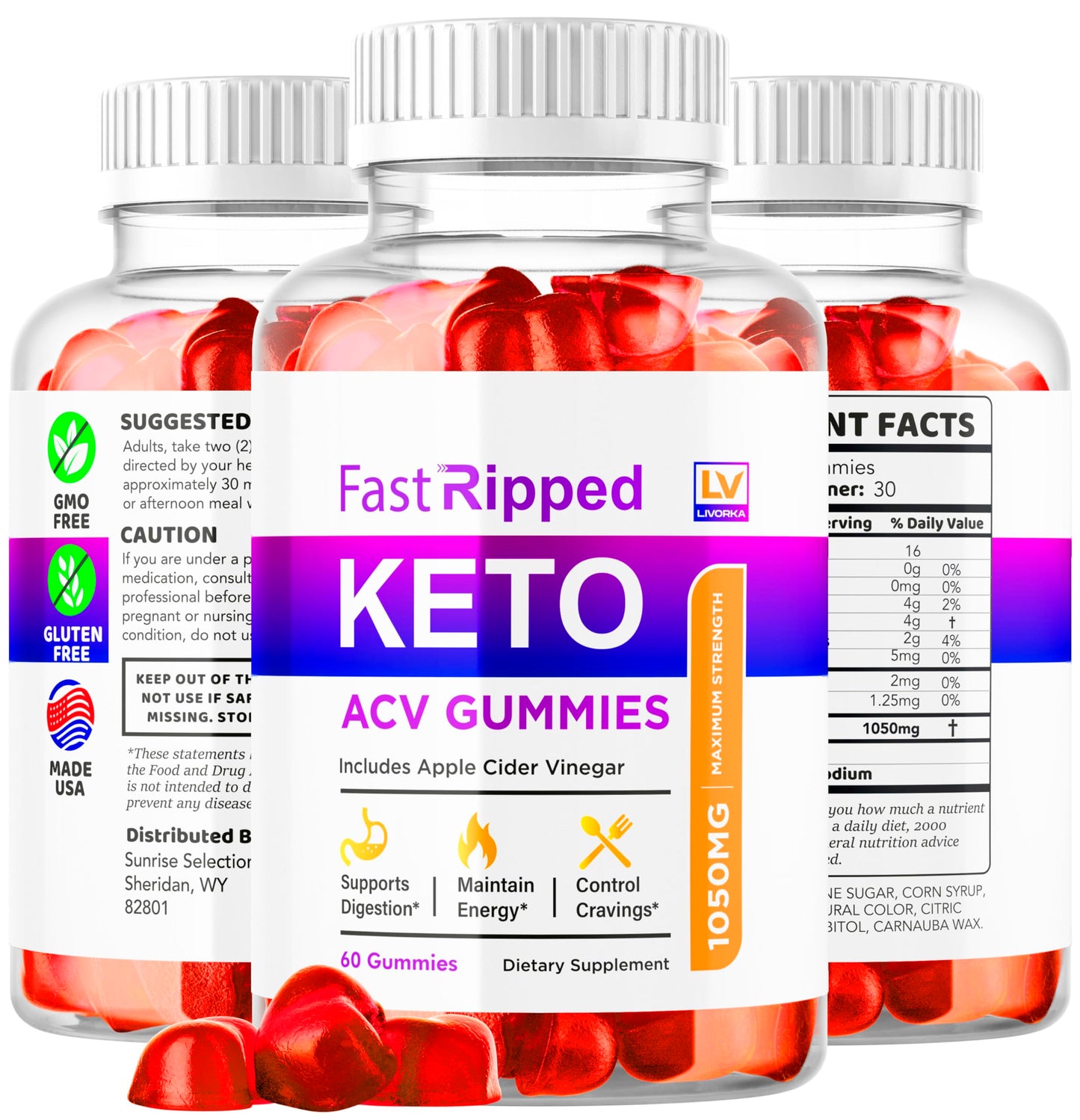 LIVORKA Fast Ripped Keto ACV Gummies, 300 Count