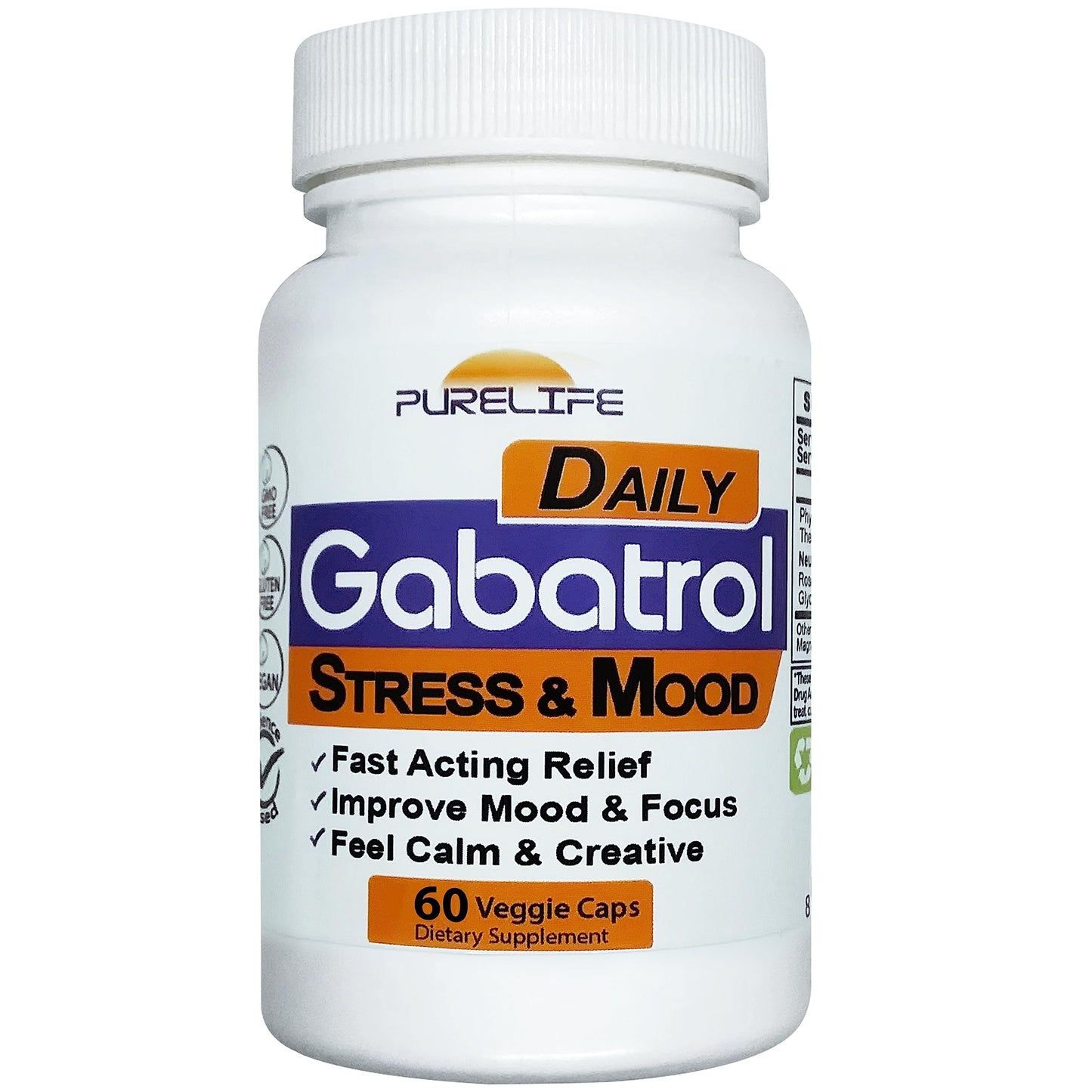PureLife Supplements Gabatrol Daily Plant Based GABA Capsule, 60 Count