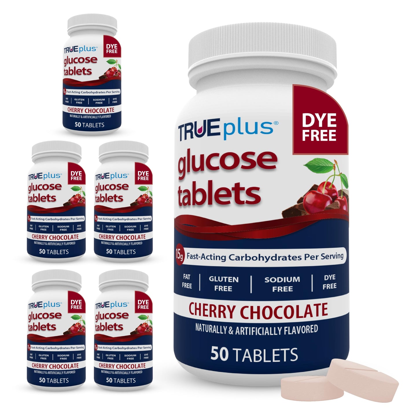 TRUEplus Glucose Tablets Chewable, Cherry Chocolate Flavor, 300 Tablets