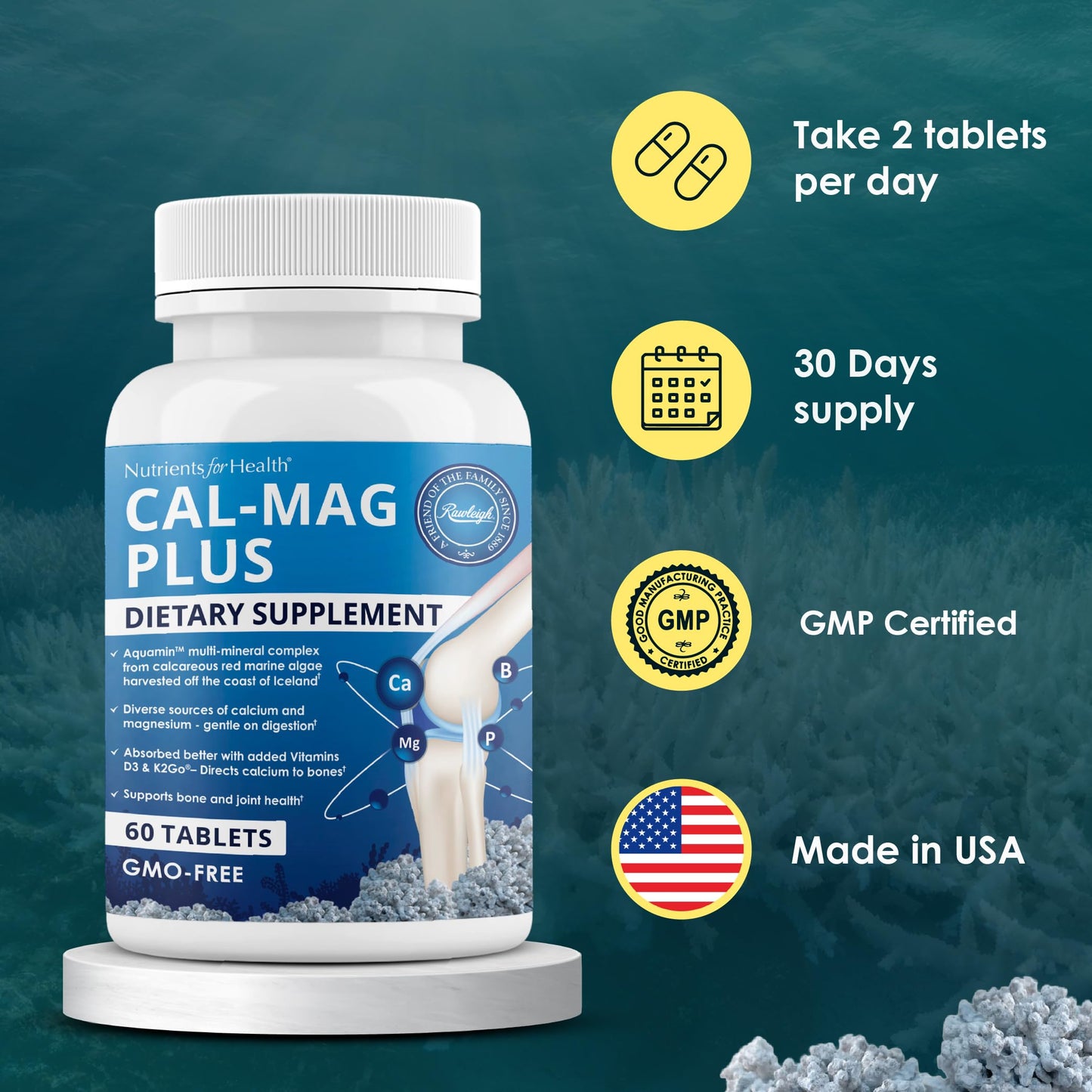 Rawleigh Calcium Magnesium with Aquamin Marine Algae Caplets 60 Count