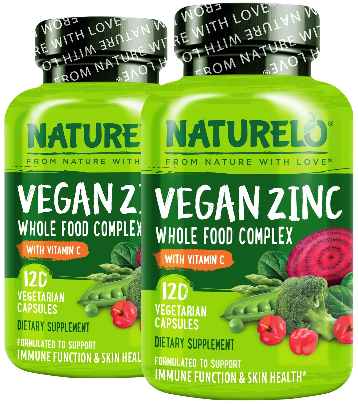 NATURELO Vegan Zinc Immune Support Capsules with Vitamin C 240 Capsules