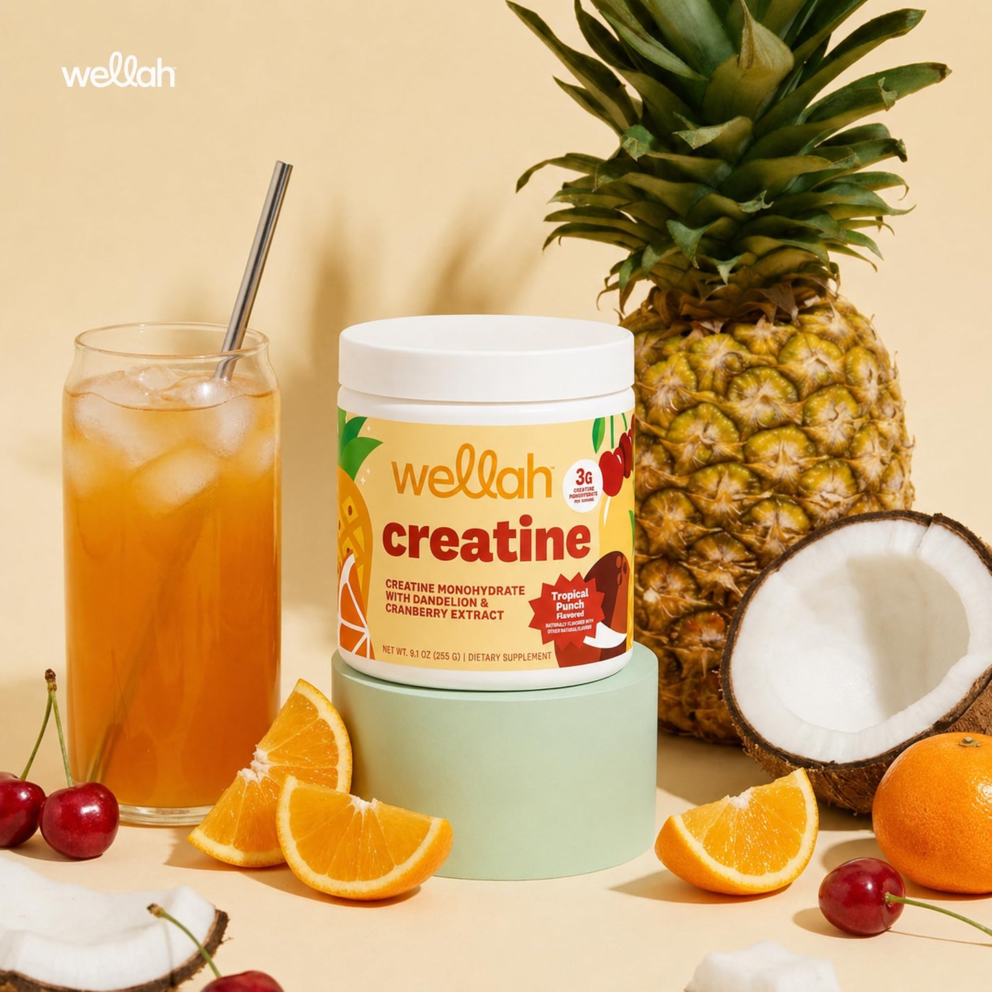 Wellah Creatine for Women - Creatine Monohydrate with Dandelion & Cranberry Extract Powder 9.3