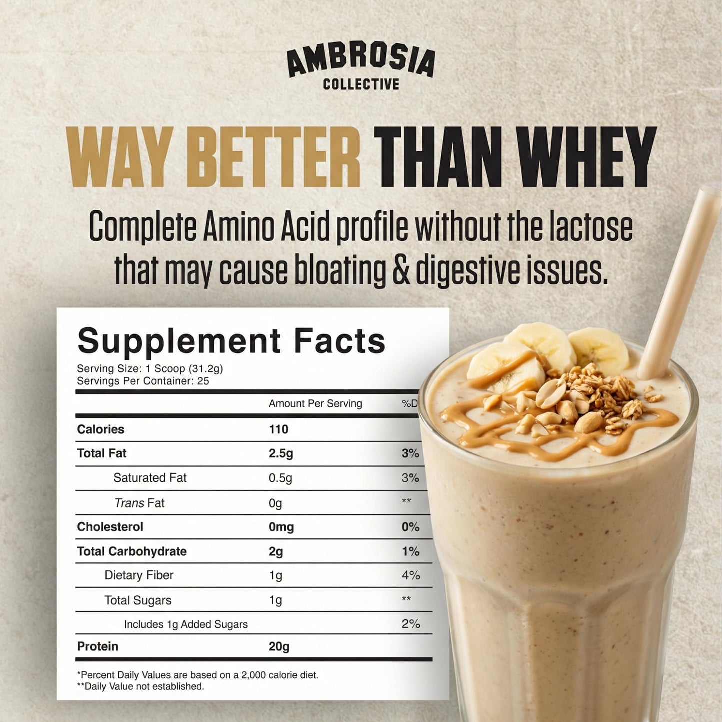 Ambrosia Plant Based Pea Protein Powder 20g, 25 Servings