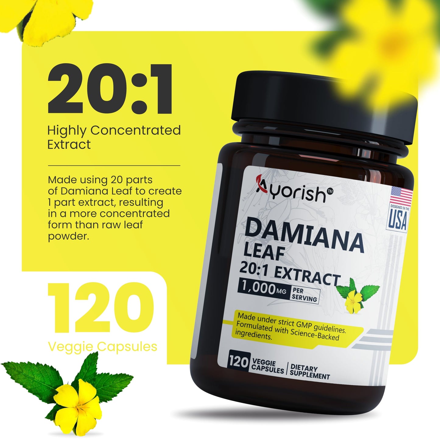 Ayorish Damiana Capsules 1000mg, 120 Count
