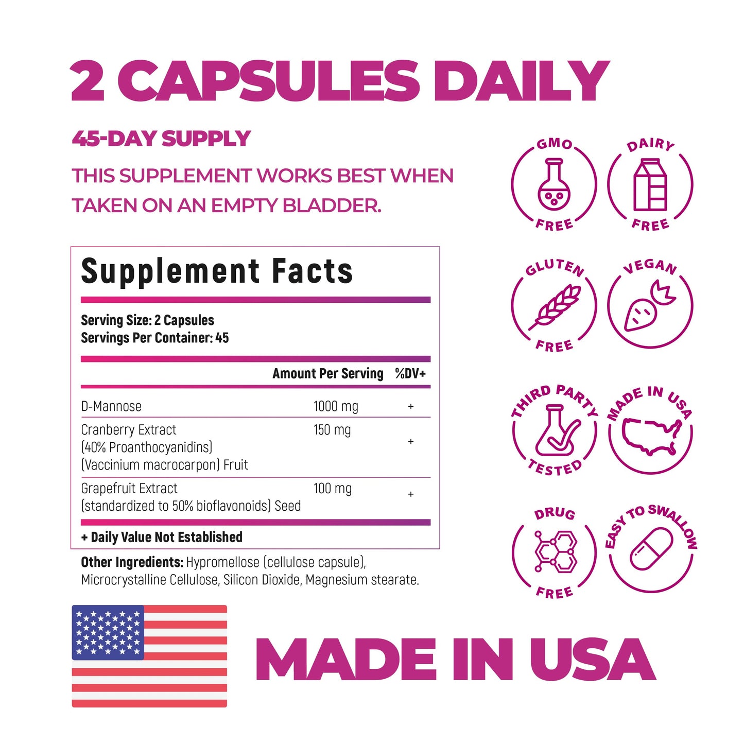 Natural Pick D Mannose with Cranberry 1000mg for Bladder Control Capsule, 1 Count