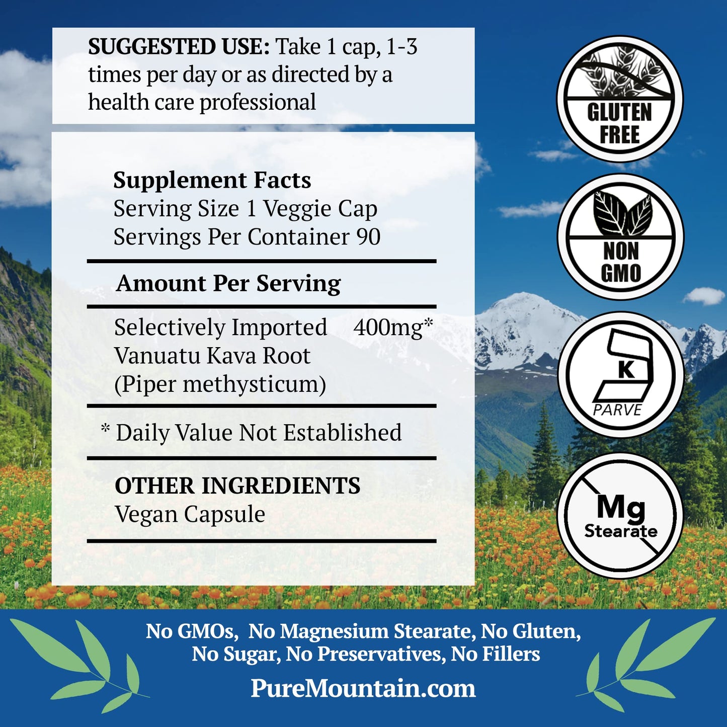 Pure Mountain Botanicals Kava Kava Capsules 90 Caps