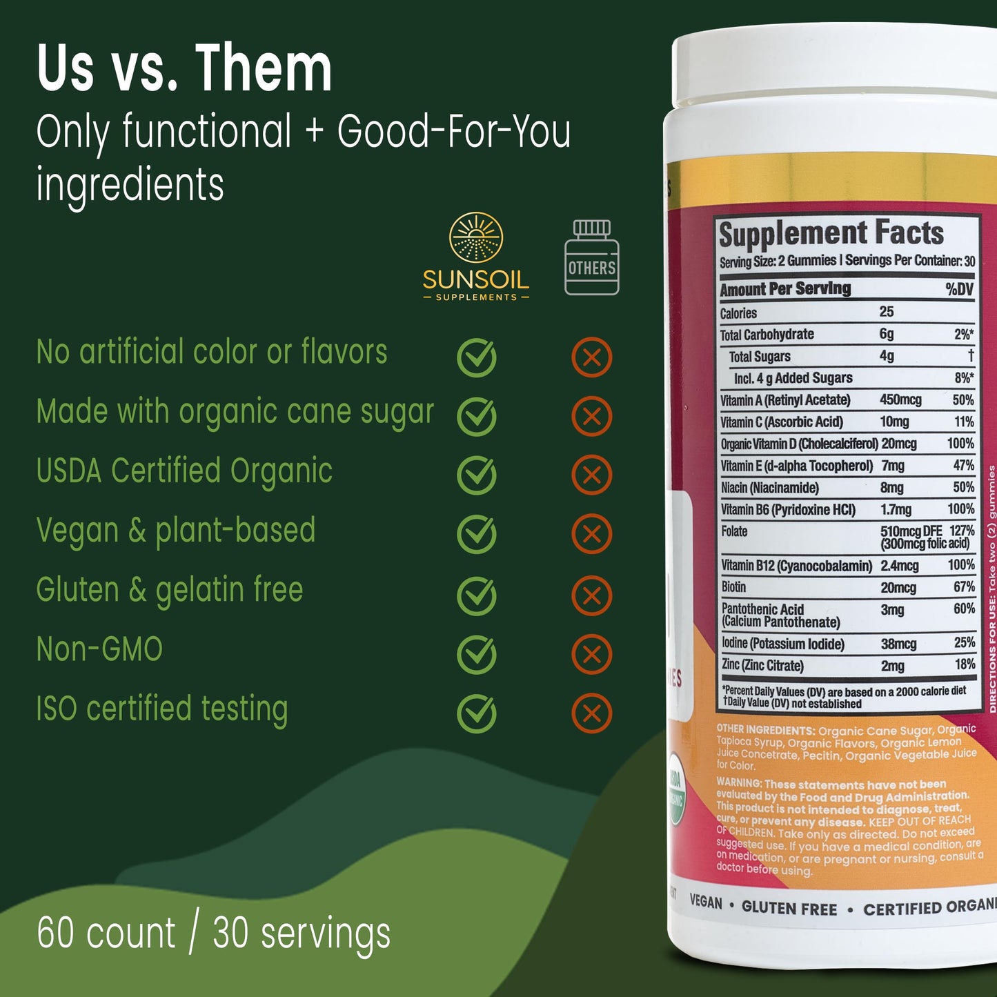 Sunsoil Supplements Women's Multivitamin Organic Gummies, Gummy, 60 Count