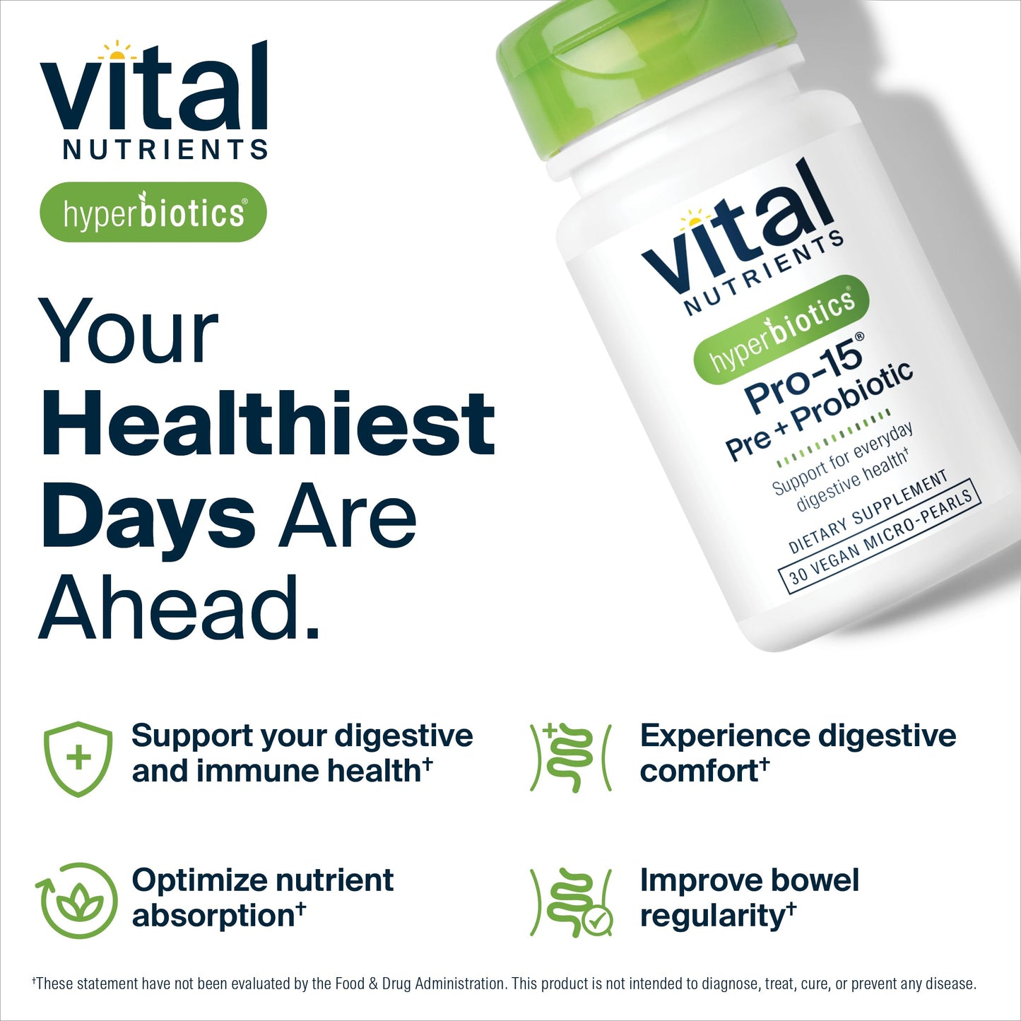 Hyperbiotics Vital Nutrients Pro-15 Prebiotics and Probiotics for Women and Men Tablets, 30 Count