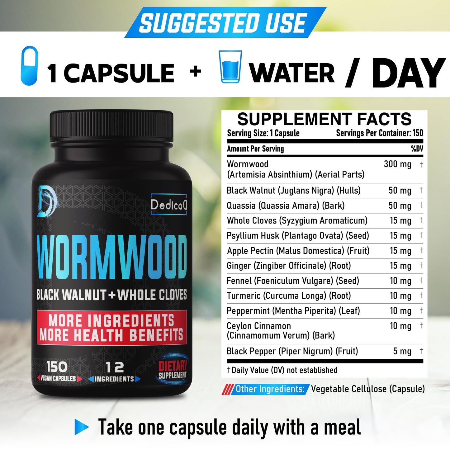 DEDICAD Premium Wormwood Extract Capsules, 150 Count
