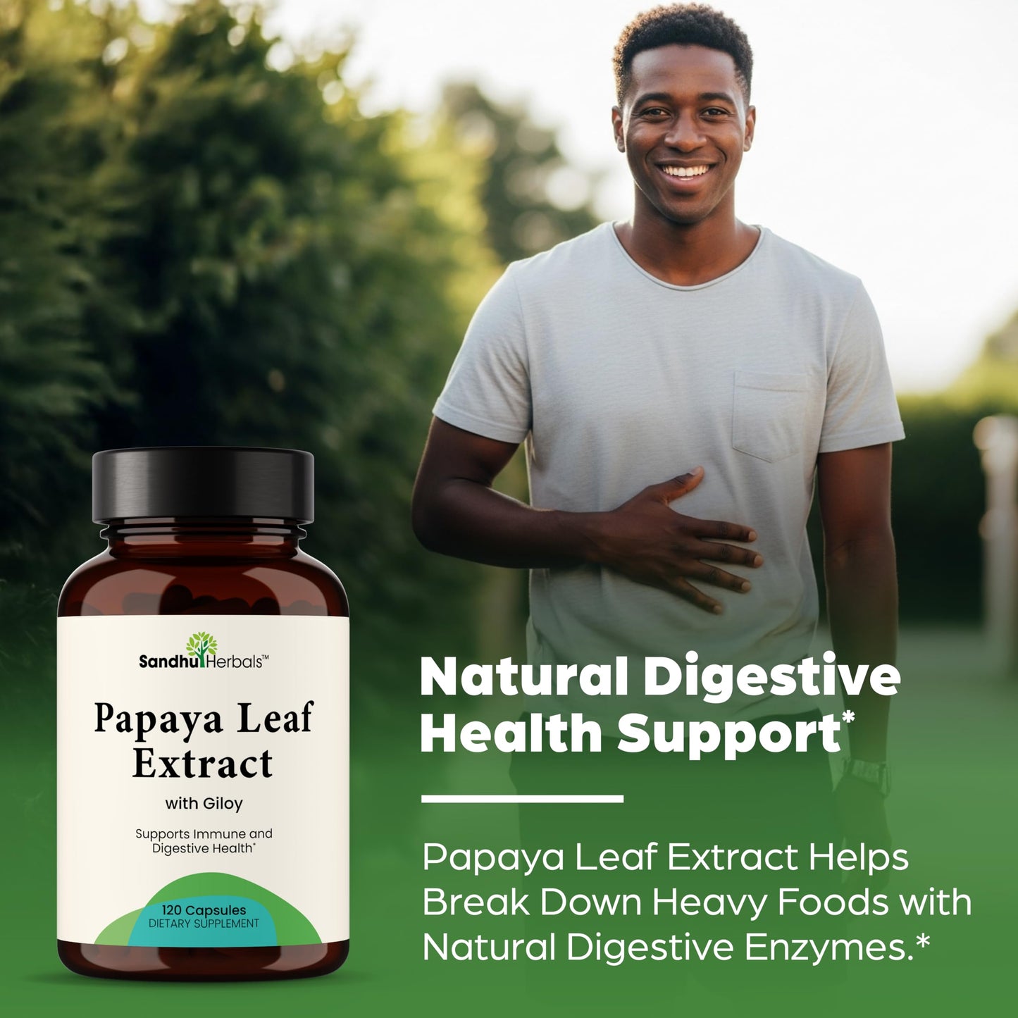 SANDHUHERBALS Papaya Leaf Extract Capsule 120 Count