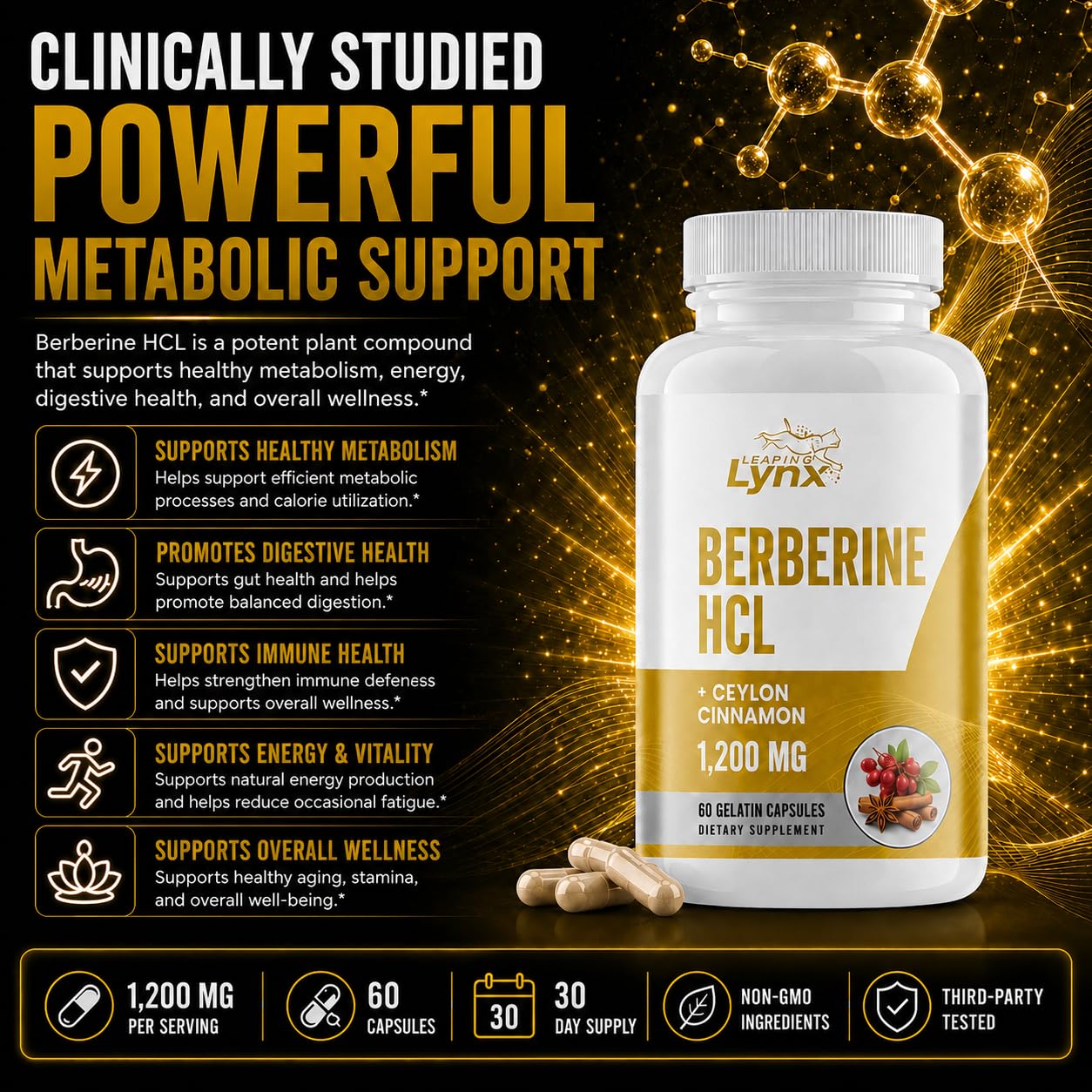 Leaping Lynx Berberine HCl 1200mg Capsule 60 Capsules