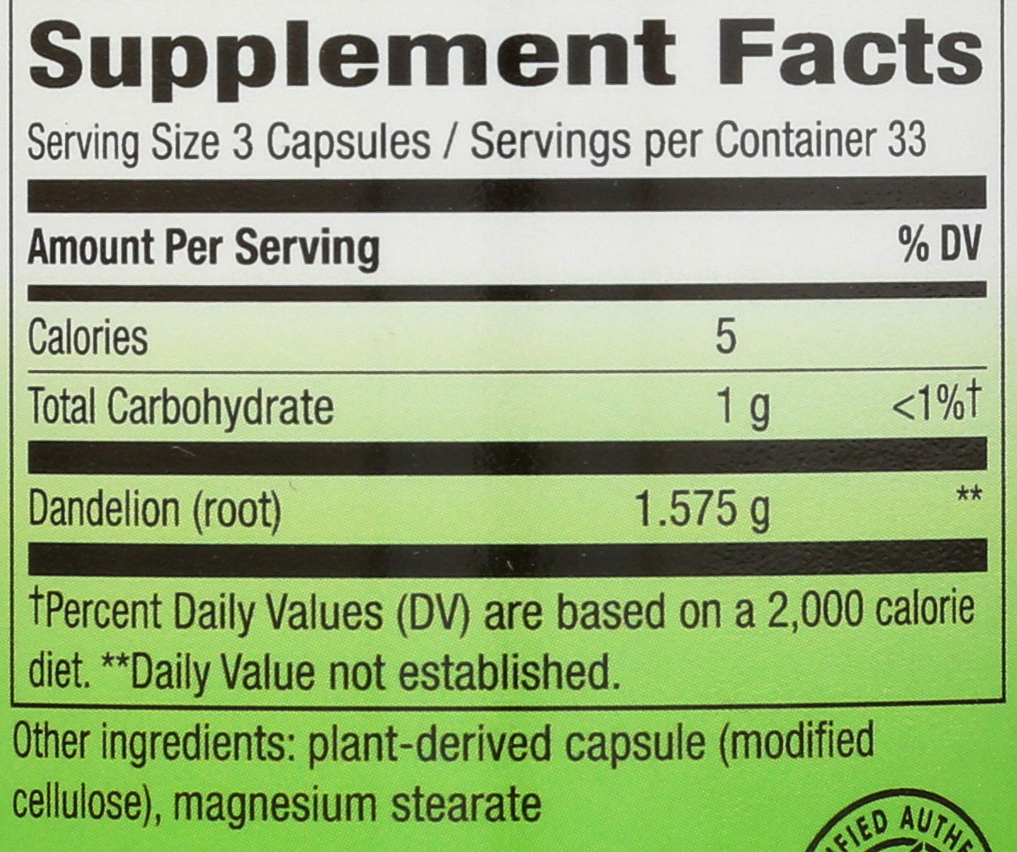Nature's Way Dandelion Root 525 mg Capsule, 100 Count