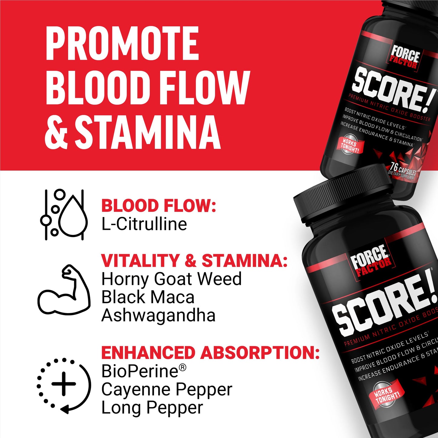 Force Factor Score! Nitric Oxide Supplement for Men Capsules 76 Count
