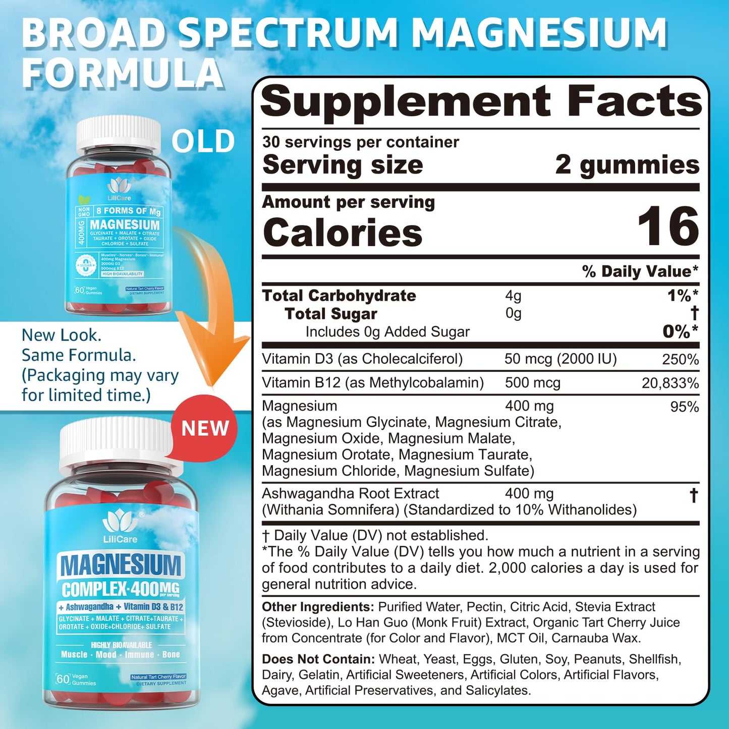 LILICARE Sugar Free Magnesium Complex for Women Gummies 60 Count