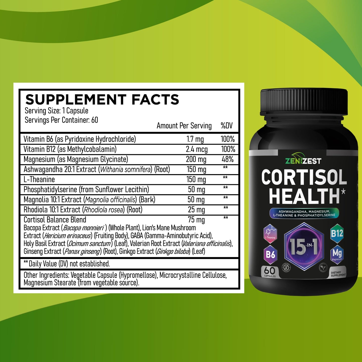 ZeniZest Cortisol Detox Supplement Capsules 60 Count
