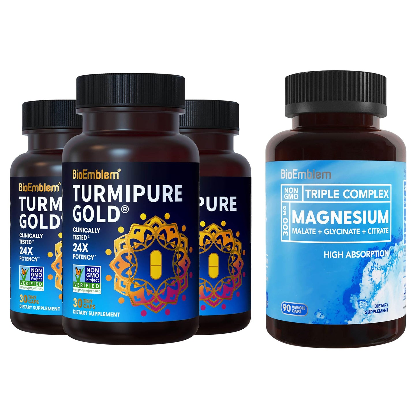 BioEmblem Triple Magnesium Complex and Turmeric Curcumin with TurmiPure Capsules, 2 Capsules