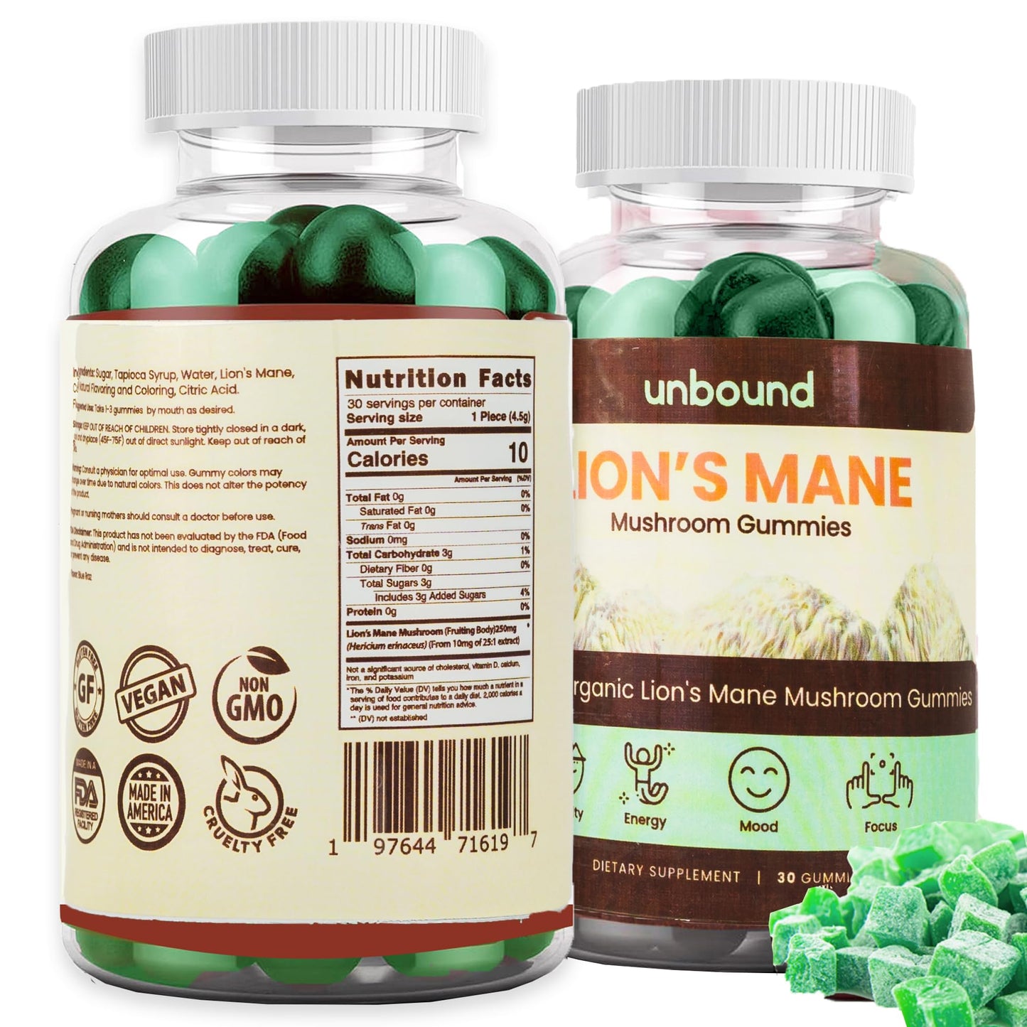 Unbound Mushroom Gummies Lion's Mane Mushroom Gummies, Gummy, 60 Count