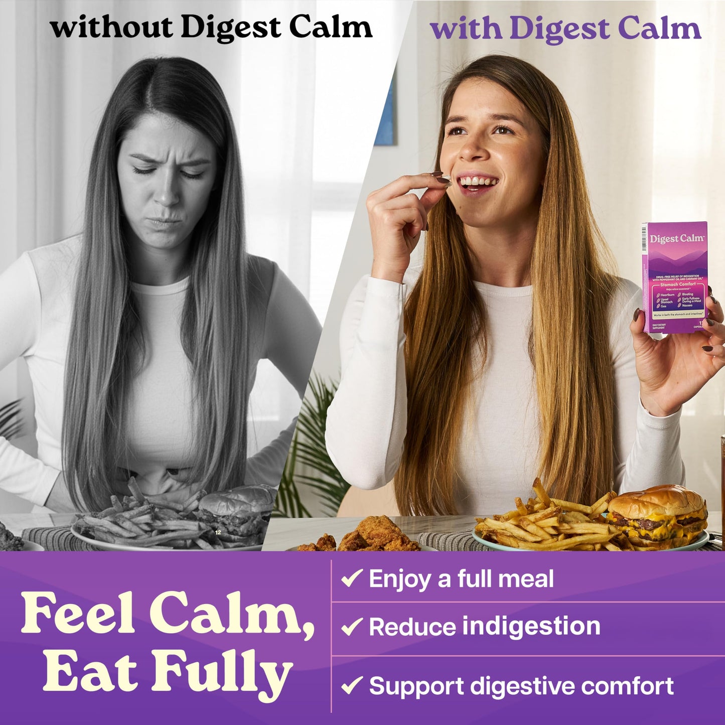 Digest Calm Herbal Relief of Indigestion: Upset Stomach, Nausea & Bloating 36 Capsules