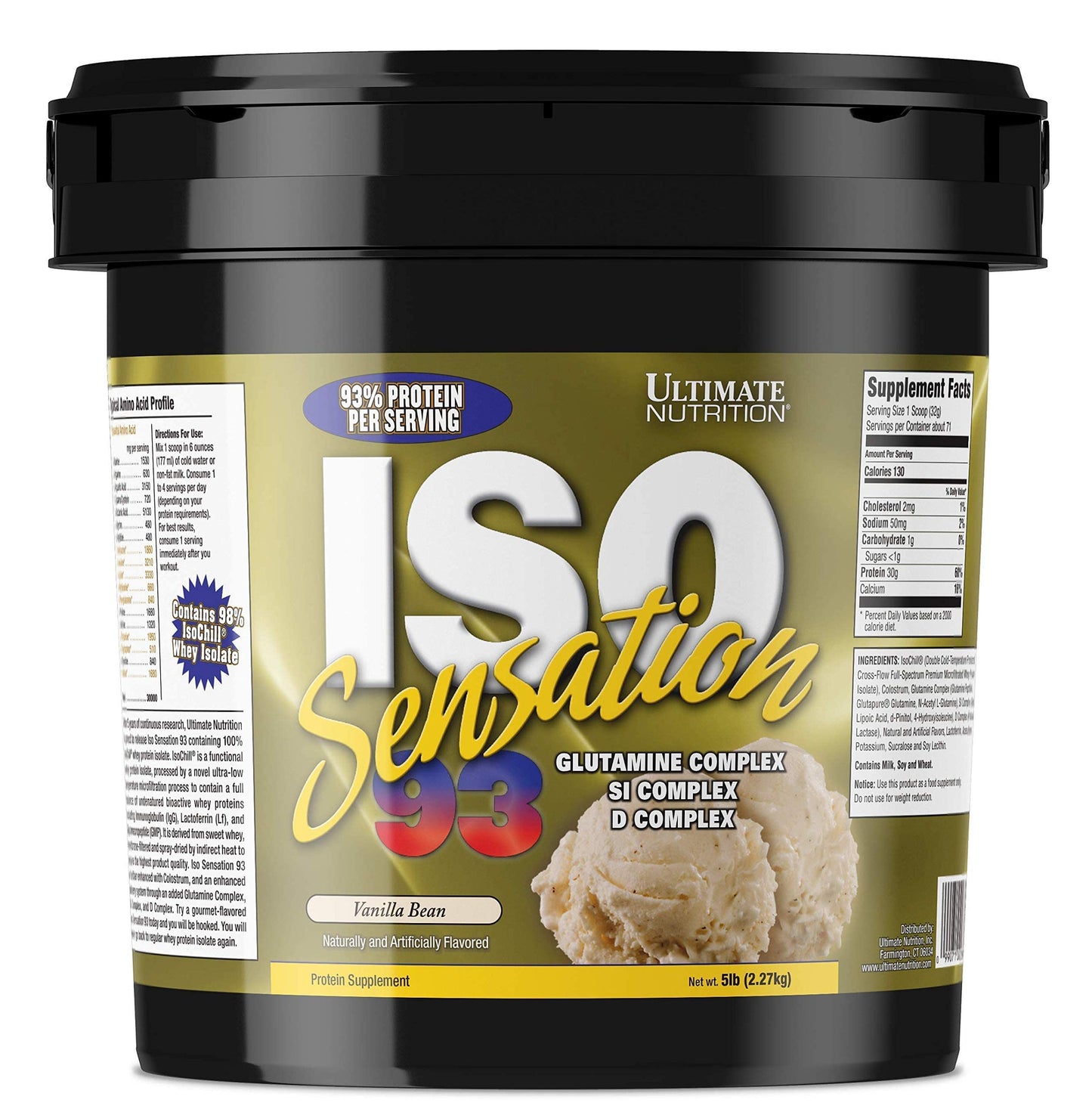 Ultimate Nutrition ISO Sensation 93 Whey Isolate Vanilla Bean Powder 5 lb 80 Servings