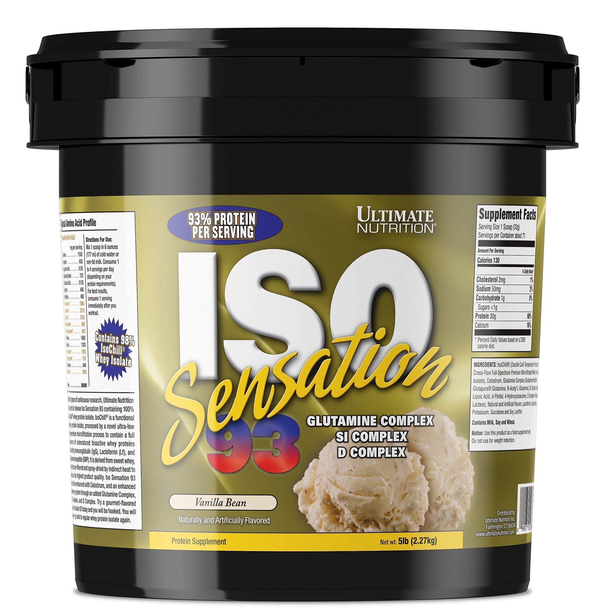 Ultimate Nutrition ISO Sensation 93 Whey Isolate Vanilla Bean Powder 5 lb 80 Servings